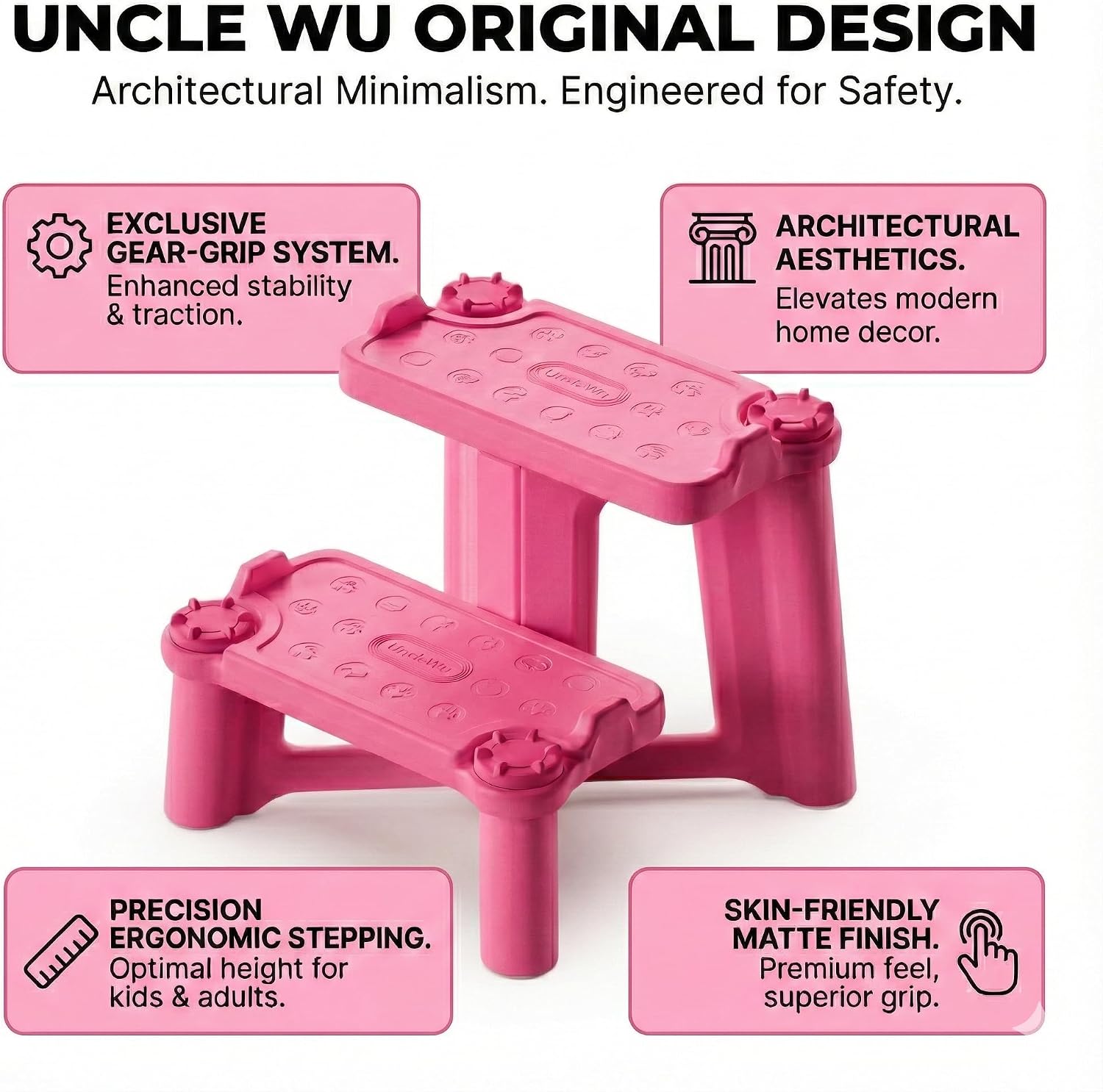 Kids Step Stool for Toddlers - Dual Height Potty Training Stool for Bathroom Sink & Kitchen, Non-Slip 2 Step Stool, Holds up to 200lbs, Sturdy Safety Helper for Kids (Pink)