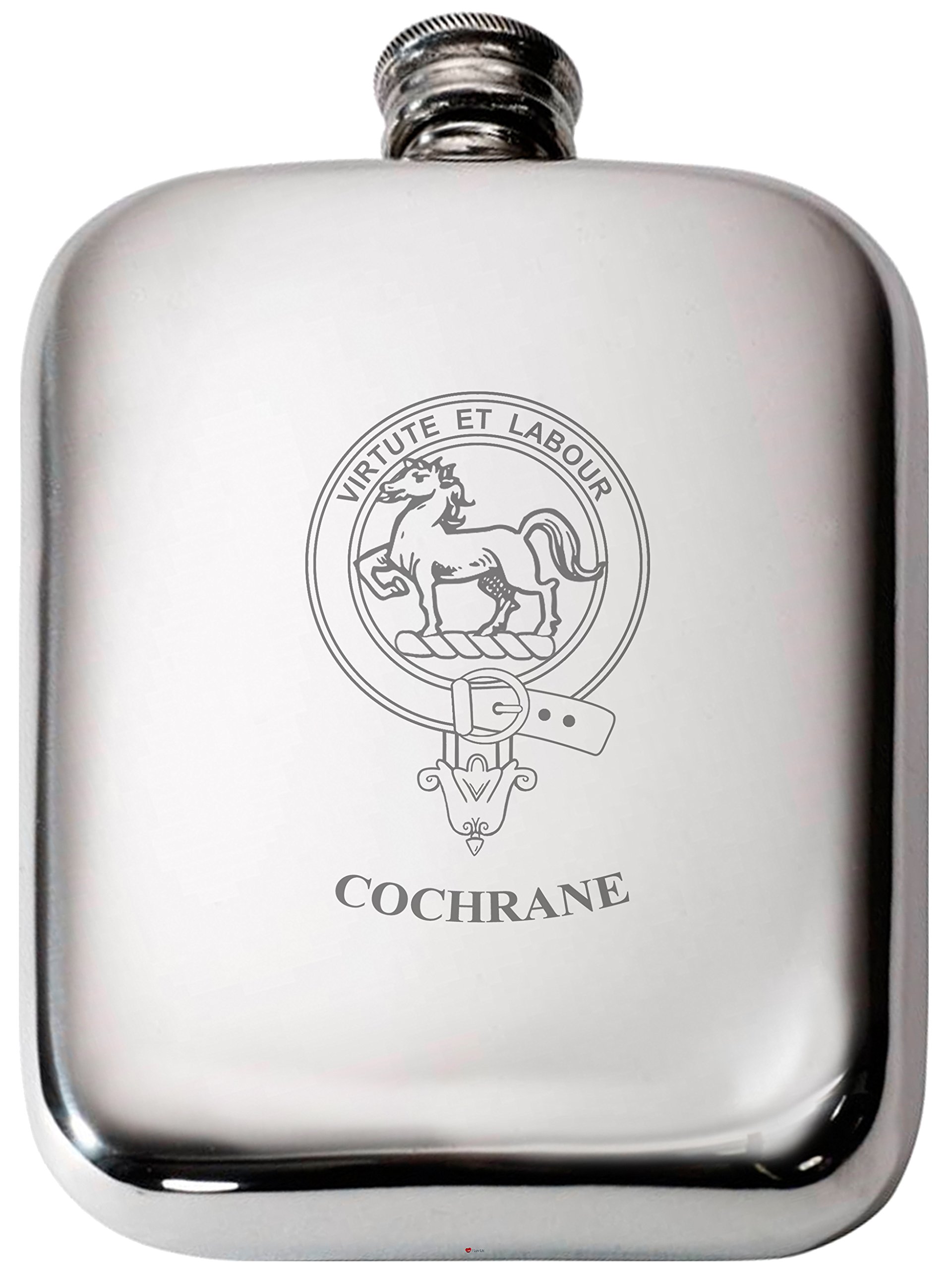 I LUV LTD Cochrane Clan Crest Pewter Hip Flask 6oz
