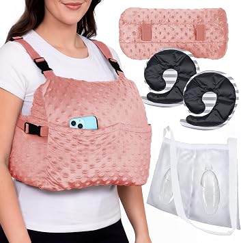 Zomaple Post Mastectomy Pillow with Strap, Gel Pack & Seat Belt Cover, Lavender Hands-Free Wear, Hot/Cold Comfort & Cushion with Added Security Made for Mastectomy Recovery Support