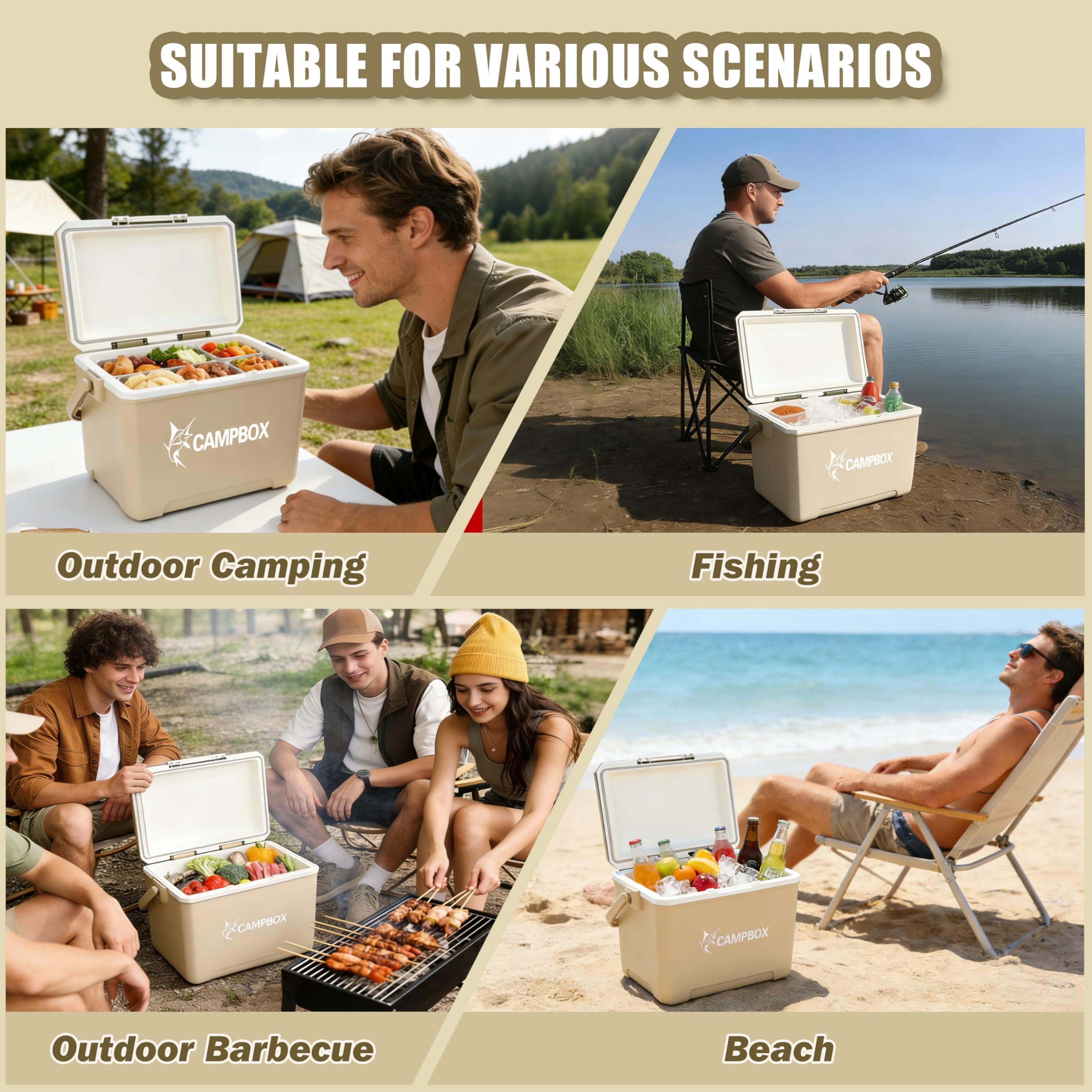 JONRRYIN Nevera Pasiva 24L, Nevera Portátil con 2 Acumuladores de Frio, Mantiene el Frío hasta 12h, Portátil Térmica Rígida para Playa, Camping, Picnic, Excursiones