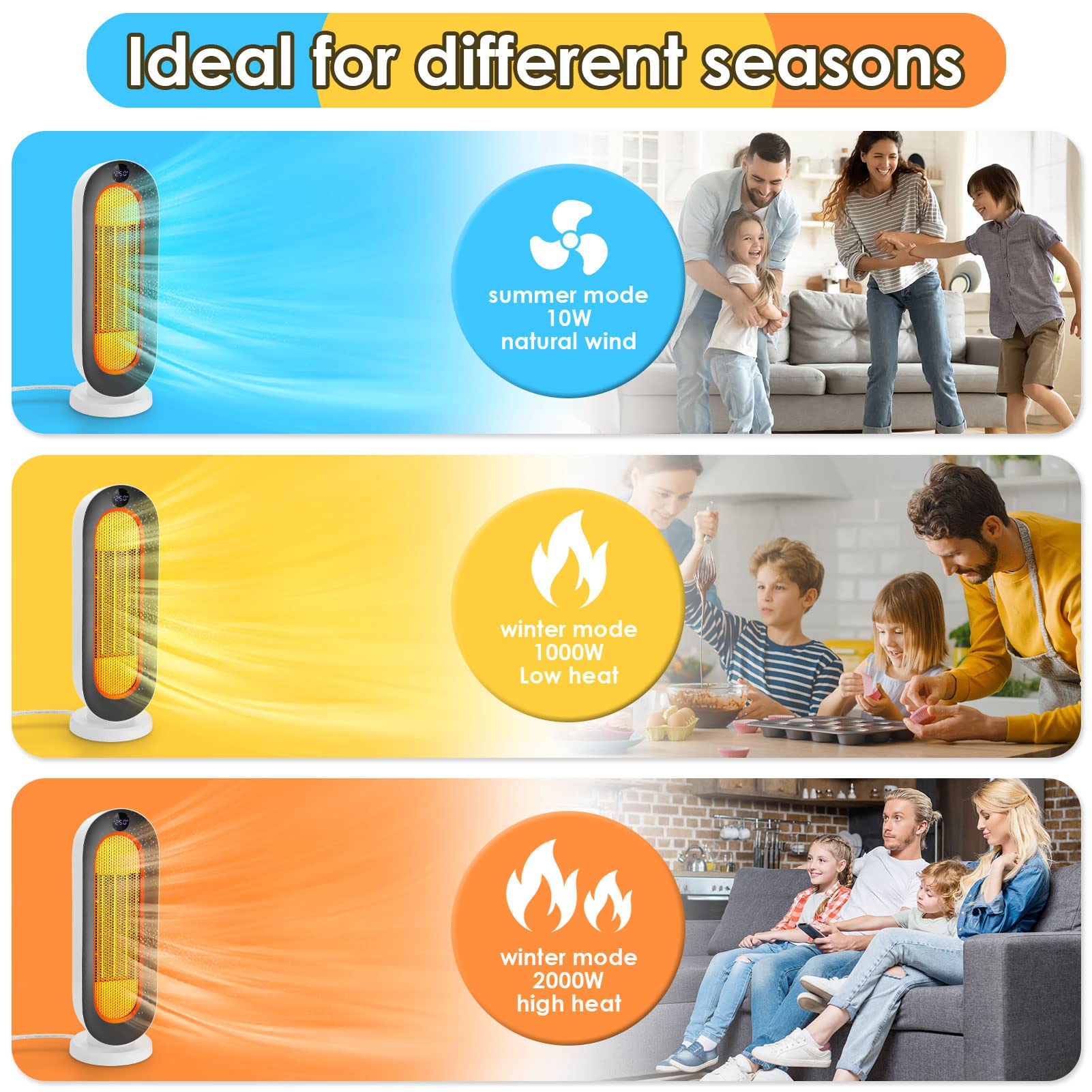 Termoventilatore Ceramico COOCHEER 2000W – Oscillazione 100° – Telecomando – Timer 12h