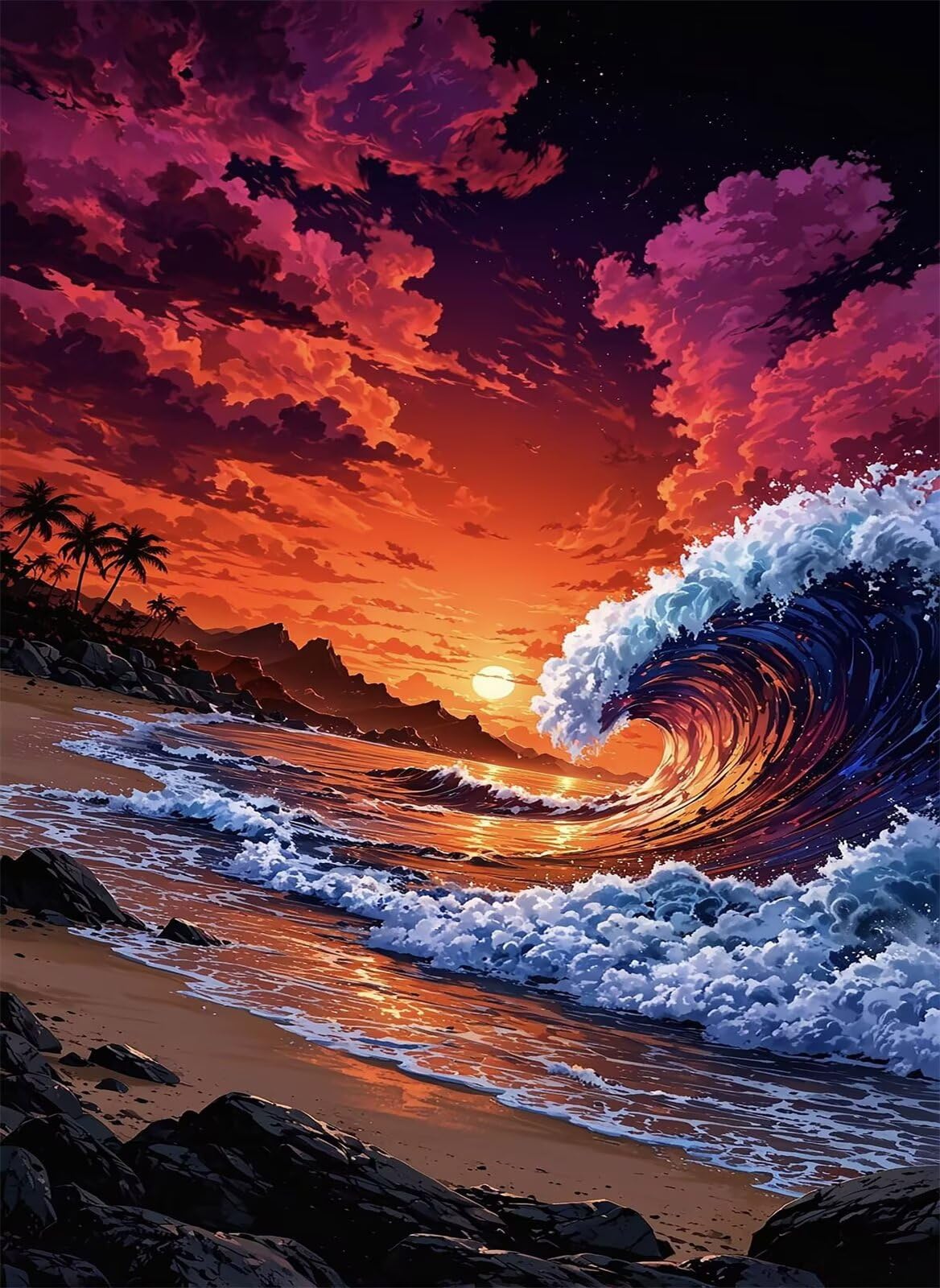 Puzzle para Adultos 4000 Piezas, Olas Atardecer, con Póster, Piezas de Encaje, Letras en la Parte Posterior, Decoración de Pared, Regalo para Adultos (141x87cm)