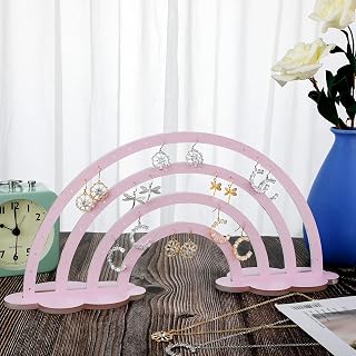Purpeak Acrylic Earring Holder Stand Rainbow Acrylic Earrings Display Pegboard with Base 74 Holes Acrylic Earring Stand Jewelry Hanging Organizer Ear Studs Display Rack Double Side
