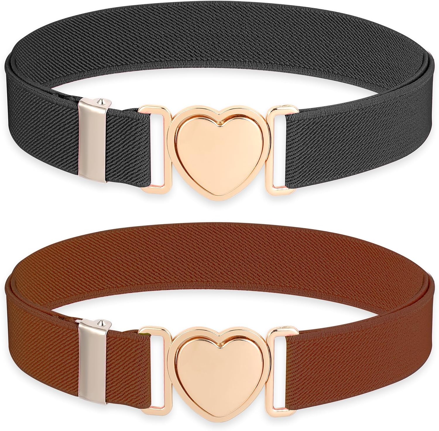 2 Pack Girls Elastic Belts, Adjustable Kids Belt Heart-Shaped Metal Buckle Waist Belt for Dress Pants Jeans