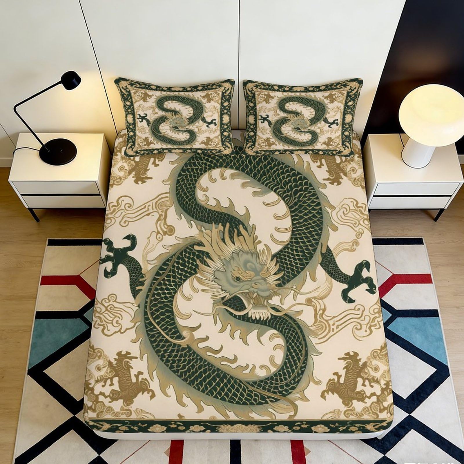 Pnayamiorkfel Style-8 3D Printed Oriental Dragon Fitted Sheet Microfiber Bedroom Decor Mythic Beast Mattress Cover For Home Dorm 90X200x25cm
