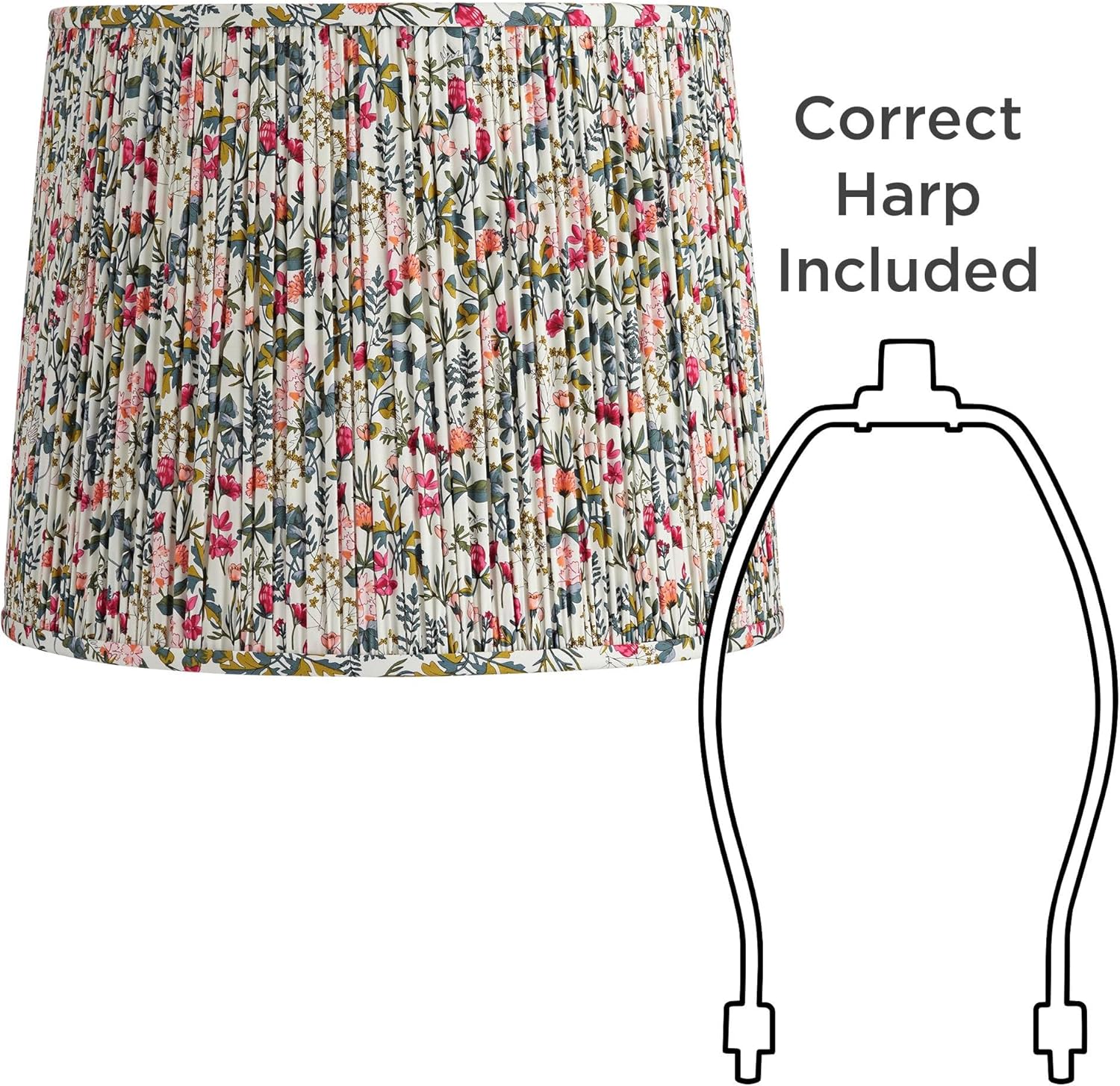 Sally 13" Top x 15" Bottom x 12" High x 12" Slant Print Cottage Core Lamp Shade Replacement Large Meadow Drum Tapered Farmhouse Country Fabric Pleated Floral Pattern Spider Harp Finial - Springcrest