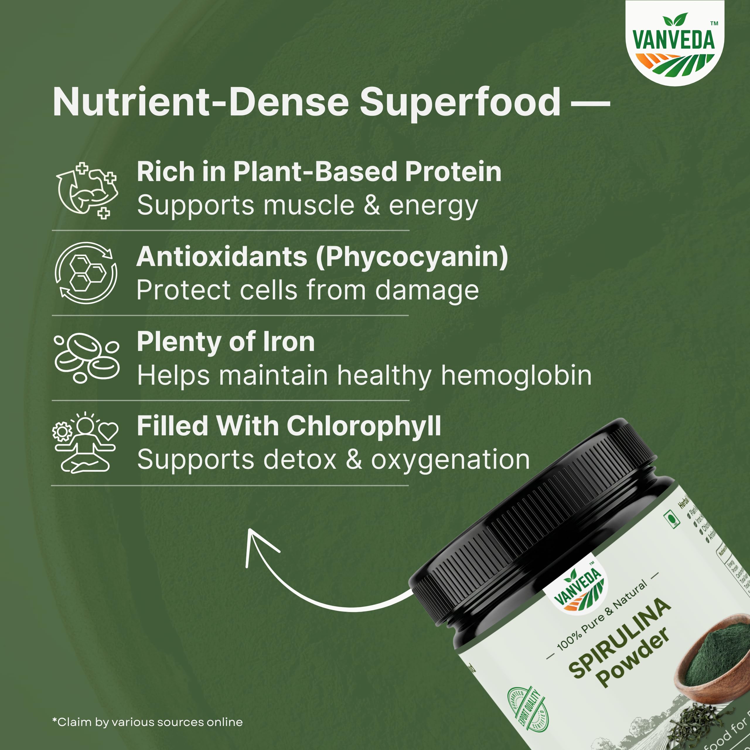 100% Organic Spirulina Powder | For Men & Women | Natural Superfood | Supports Energy, Immunity & Detox | Rich in Iron, Calcium, Potassium - 100GM — Amazon image 6
