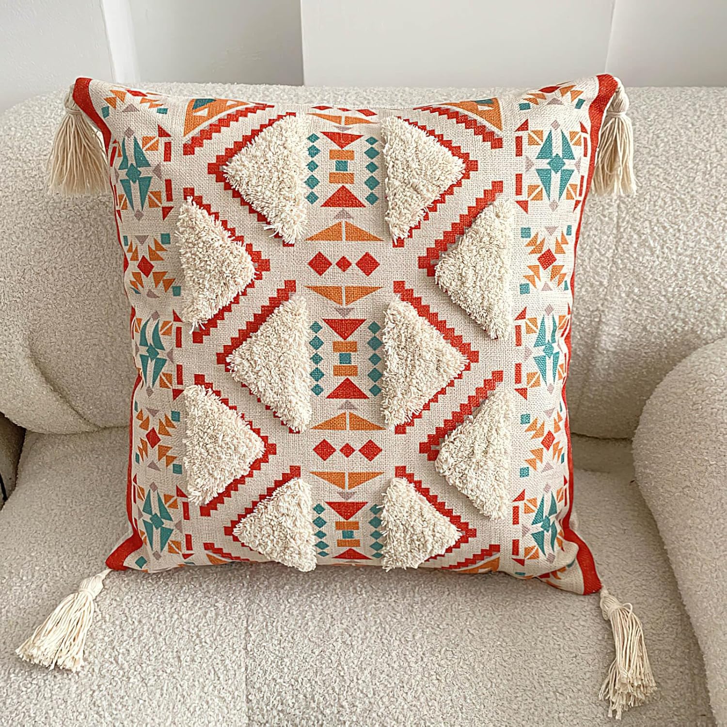 18x18 Boho Throw Pillow Covers Farmhouse Decorative Floral Square Couch Pillow Covers for Sofa Bedroom Living Room - Image 2