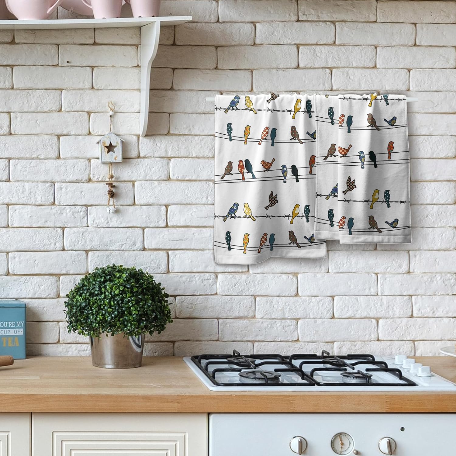 Rowley Birds Hand Towels Set of 2,14 x 28 Inch Colorful Boho Cute Farmhouse Country Nature Modern Ultra Soft Tea Towel for Hotel Gym Home Bathroom Kitchen Decor - Image 8