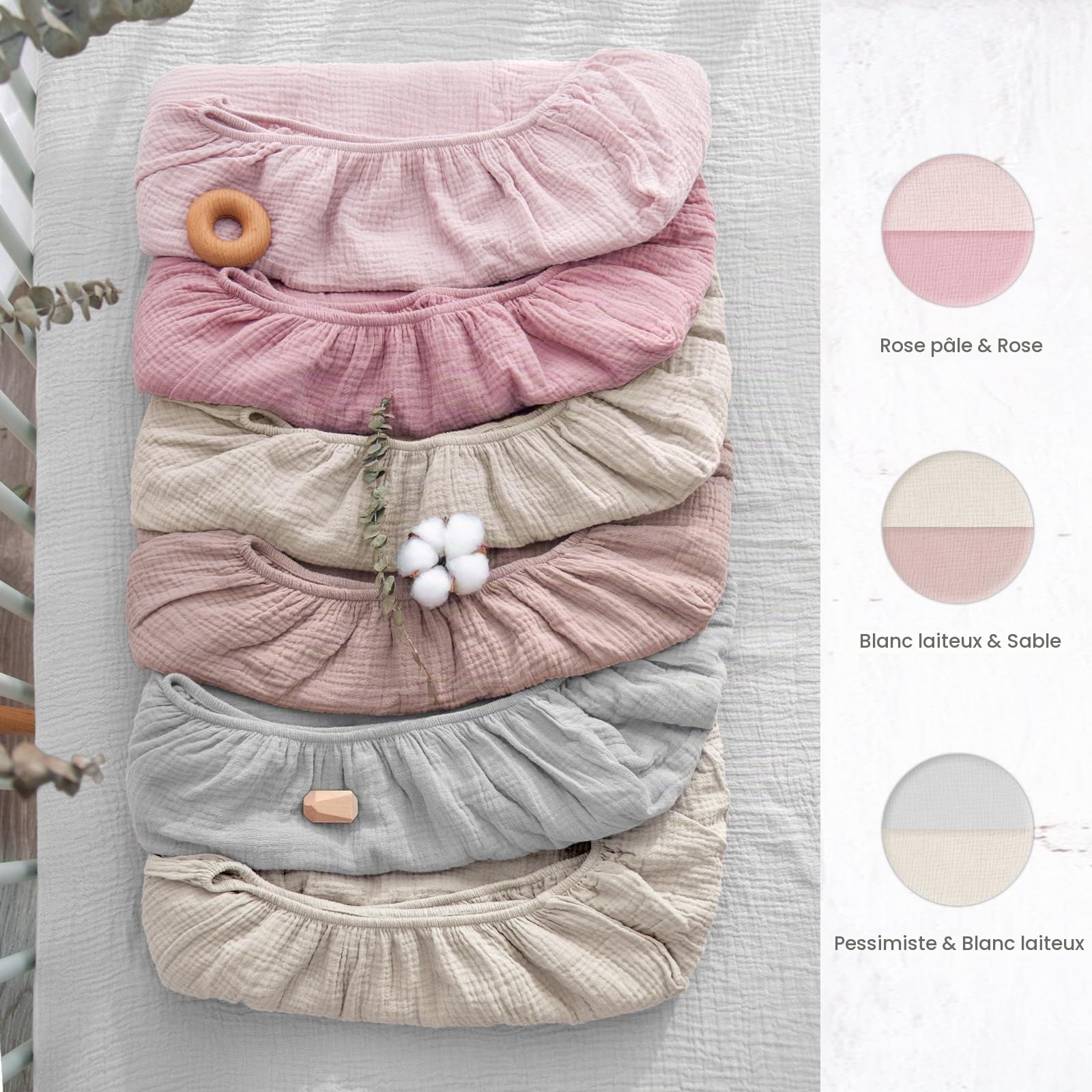 Lulumoon Lot de 2 draps Housses en Mousseline de Coton pour Enfant, alese 60x120 cm lit bébé Pliable, Drap Housse 70x140 cm Respirant pour lit de Berceau, lit de couffin-Blanc Jaune