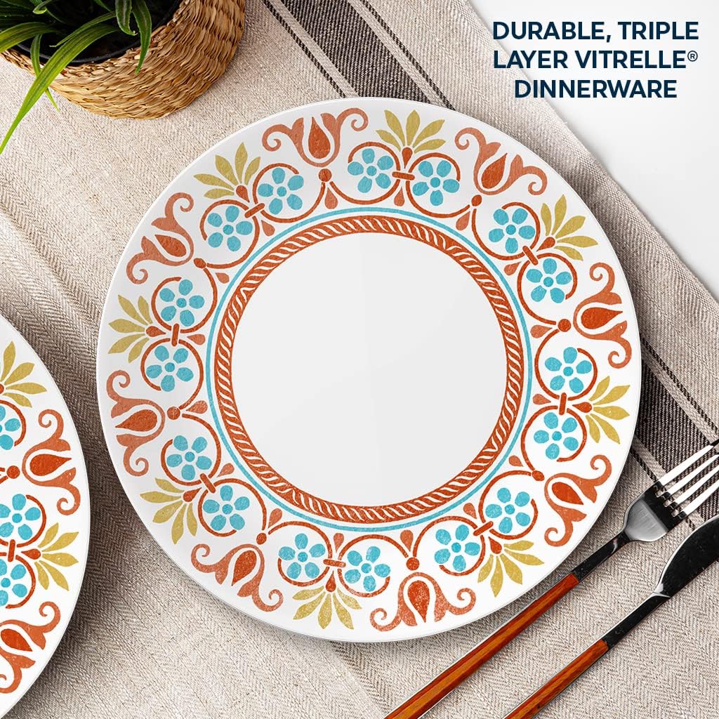 Corelle Vitrelle 10.25" Dinner Plates Set, Triple Layer Glass and Chip Resistant, Lightweight Round Plates, 6-Piece Terracotta Dreams