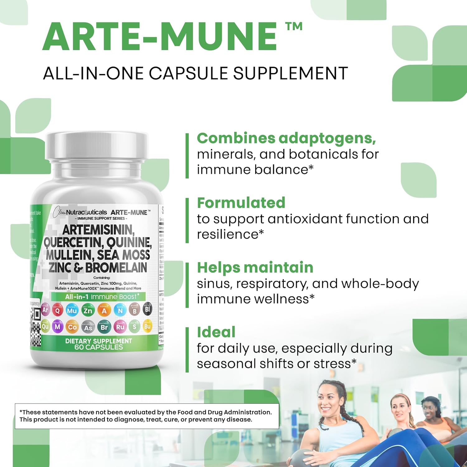 Clean Nutraceuticals Artemisinin Quercetin Zinc Mullein Quinine Supplement with Sea Moss Bromelain Ashwagandha Root Nettle Leaf Bladderwrack Burdock Root Monolaurin Colostrum Rutin - Image 6