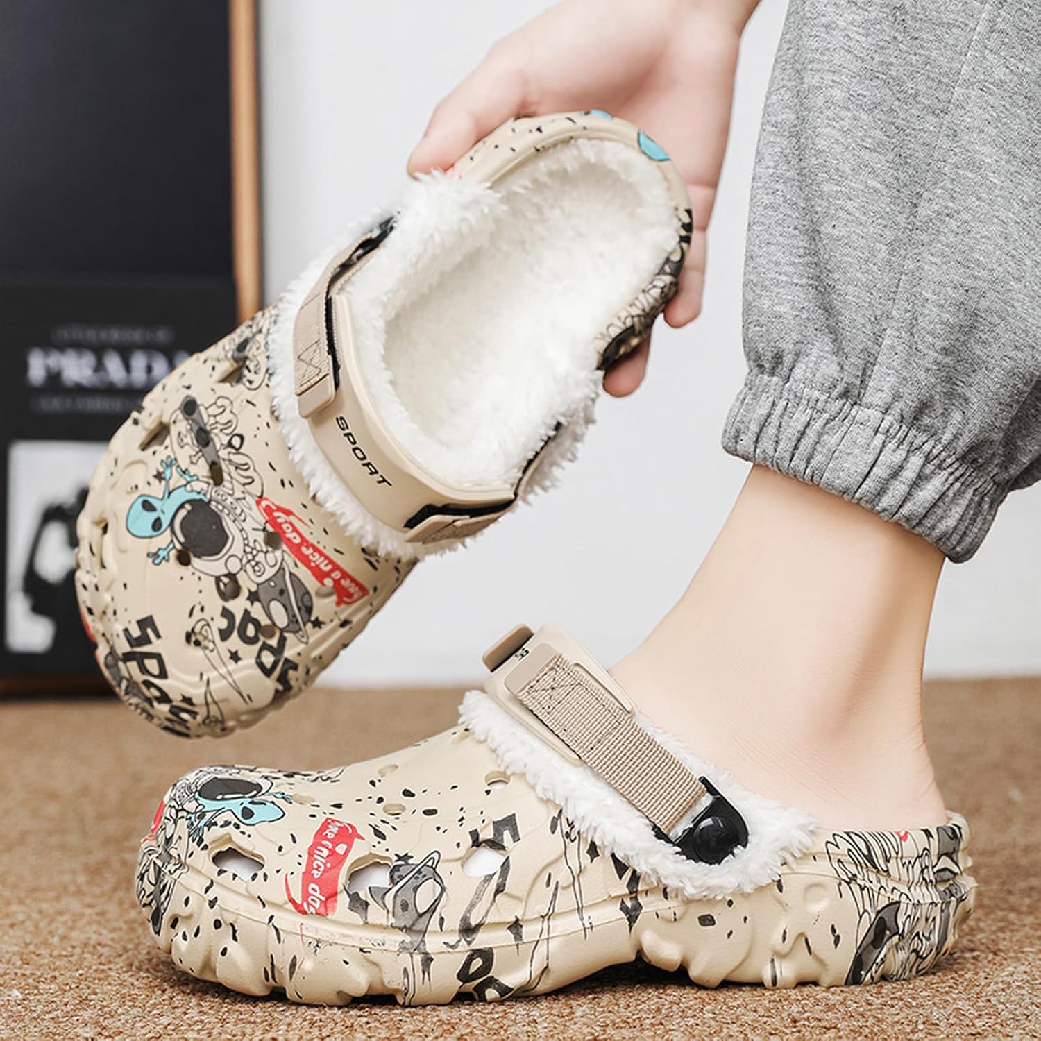 FLIOZY Fur Lined Clogs for Men – Waterproof Winter Garden Shoes with Adjustable Heel Strap Warm Slip-On Mules Non-Slip Outdoor Indoor Clogs for House Yard Camping Beach Casual Wear image 2