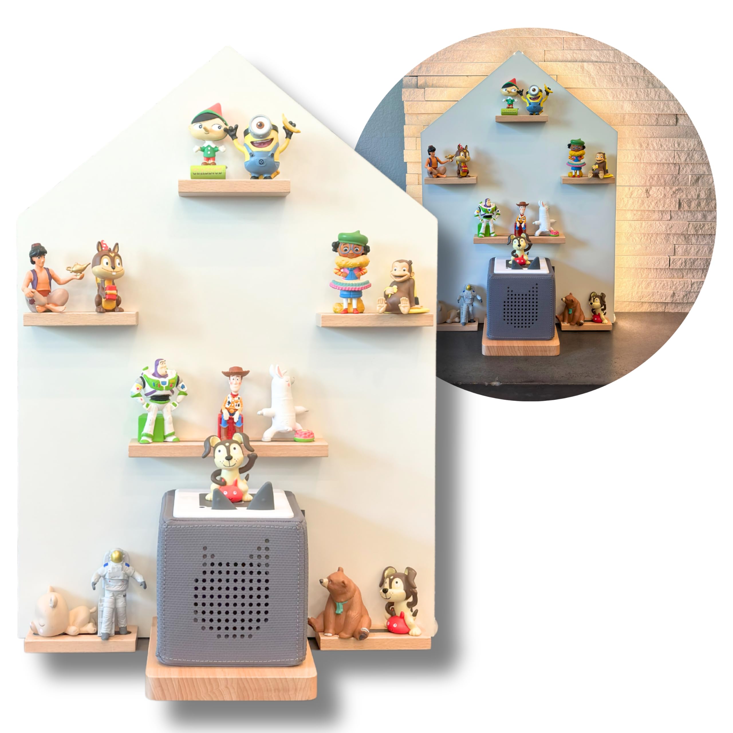 Large LED Magnetic Shelf Compatible with Tonies Box, Tonies Figures, Tonies Characters and Other Tonies Accessories - Use as Wall Shelf or Free Standing - Integrated Warm-White LED Strip