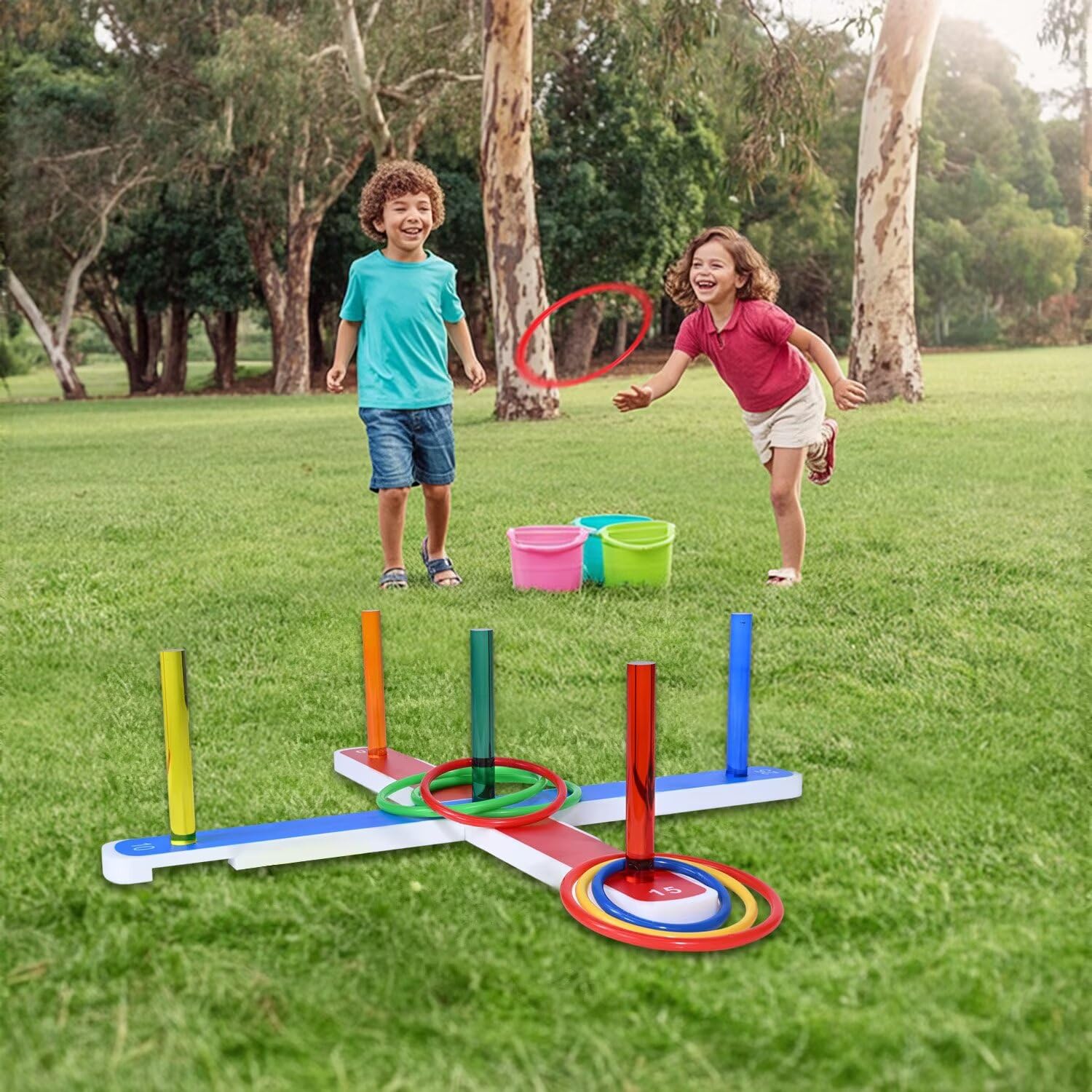Ringwurfspiel, Wurfspiel Kinder Outdoor, Ringwurfspiele Spiele Garten, Acryl-Hauptkörper und 24 Bunte Werfen Ring, Draußen auf dem Rasen und Drinnen Game, Erwachsene und Familienspaß Partys