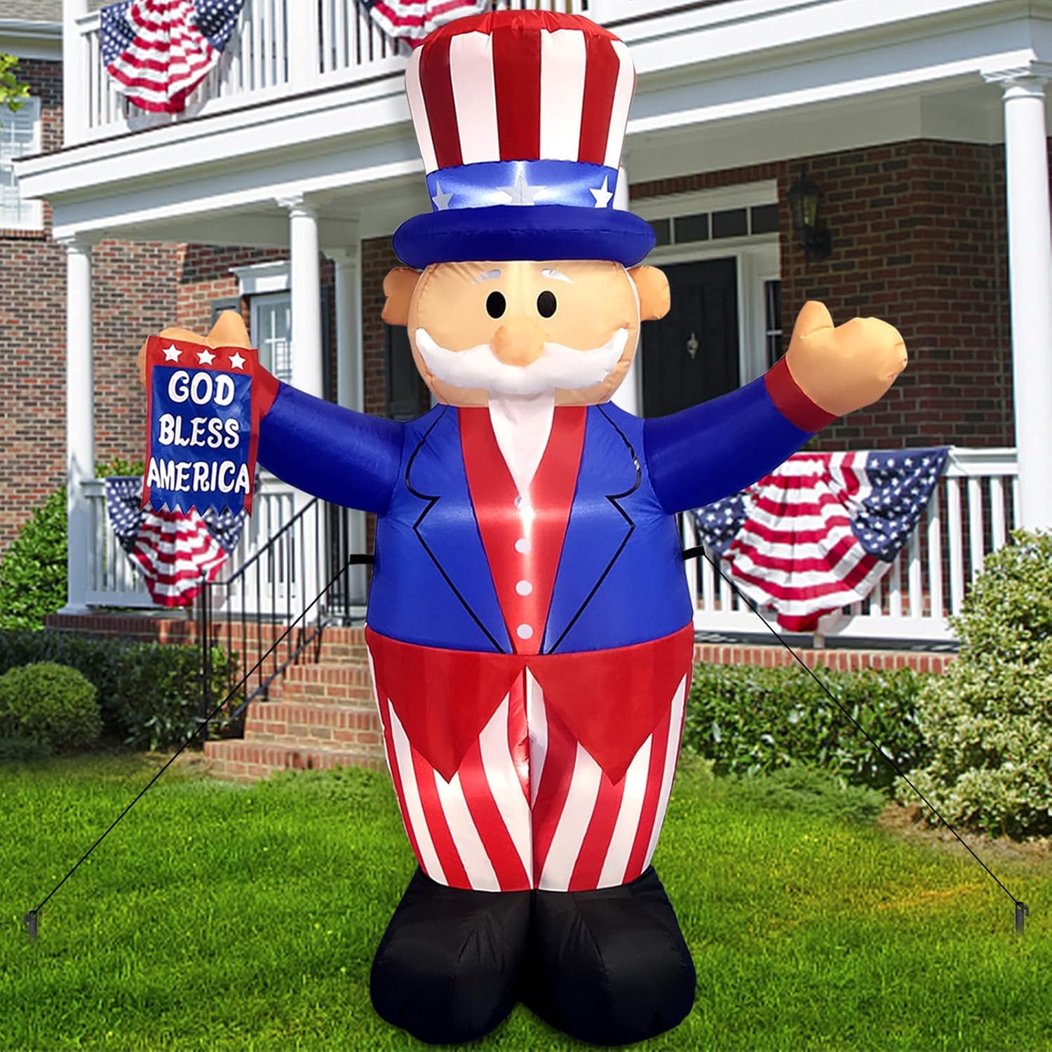 INGRINC 6 Foot Tall Patriotic Independence Day 4th of July Inflatable Uncle Sam with God Bless America Flag LED Lights Blow Up Patriotic Holiday Party Decorations for Outdoor Indoor Home Yard Lawn : Patio, Lawn & Garden