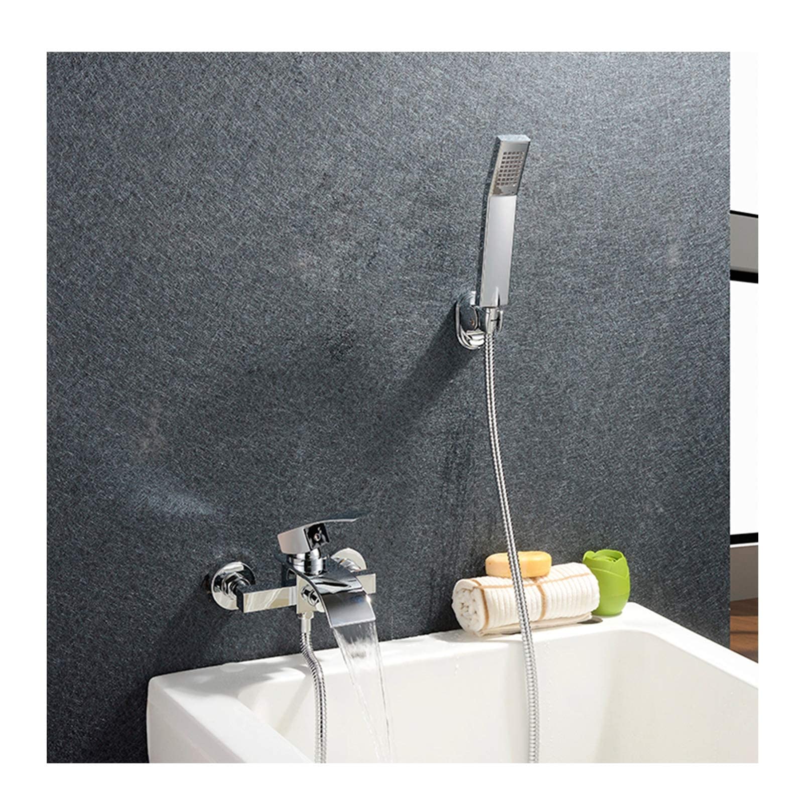 Robinet de baignoire cascade mural chromé avec douchette - 8