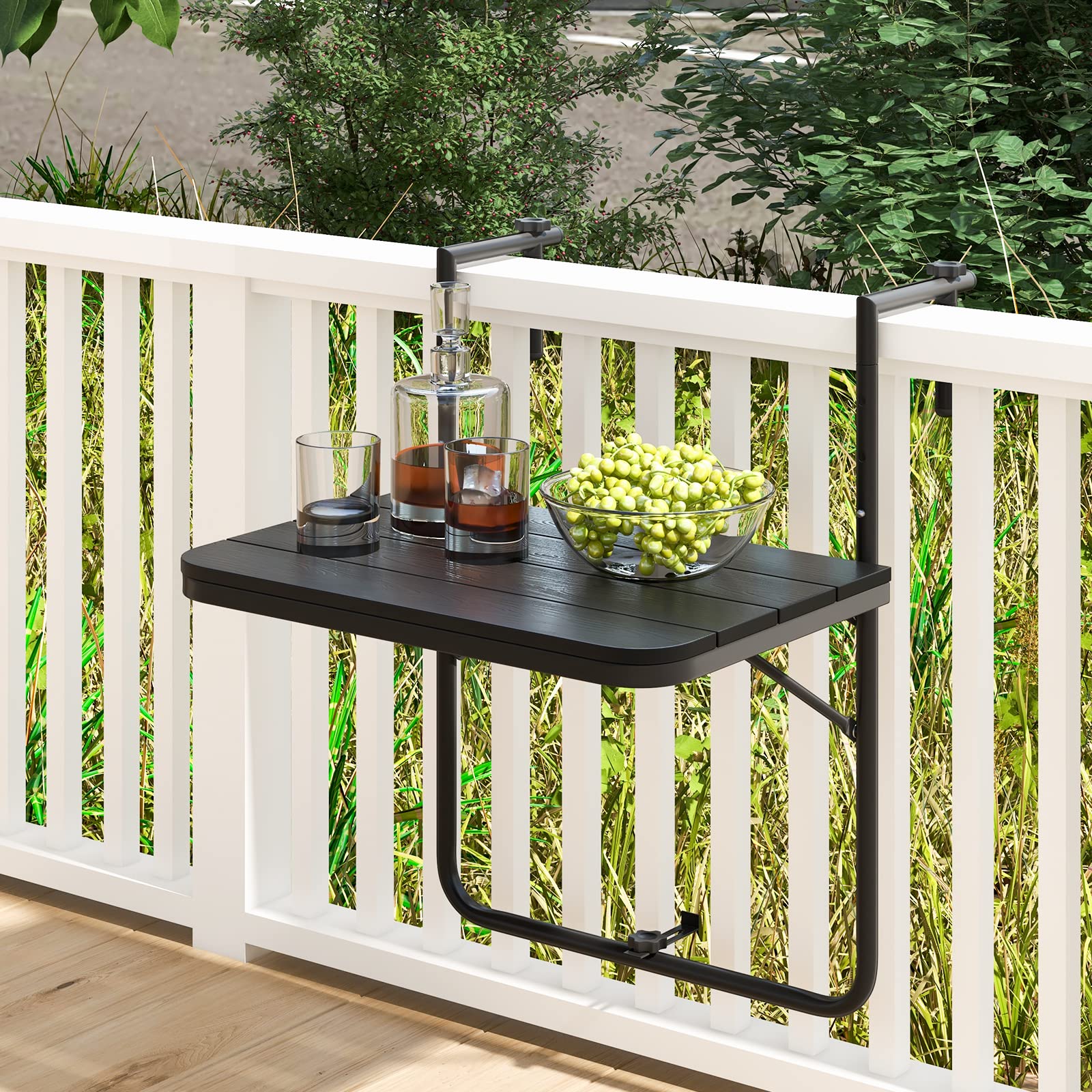 GIANTEX Mesa Plegable Colgante, Mesita de Balcón con Alturas Ajustables de 3 Niveles, Mesa Auxiliar con Dieseño Ahorro Espacio, Mesita Colgante 60 x 40 cm (Negro)