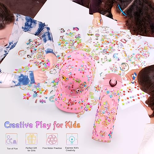 Miniatura 6 de Regalos para niñas, decora tu propia botella de agua con calcomanías de unicornio, gemas con purpurina, divertidas artes y manualidades para niños
