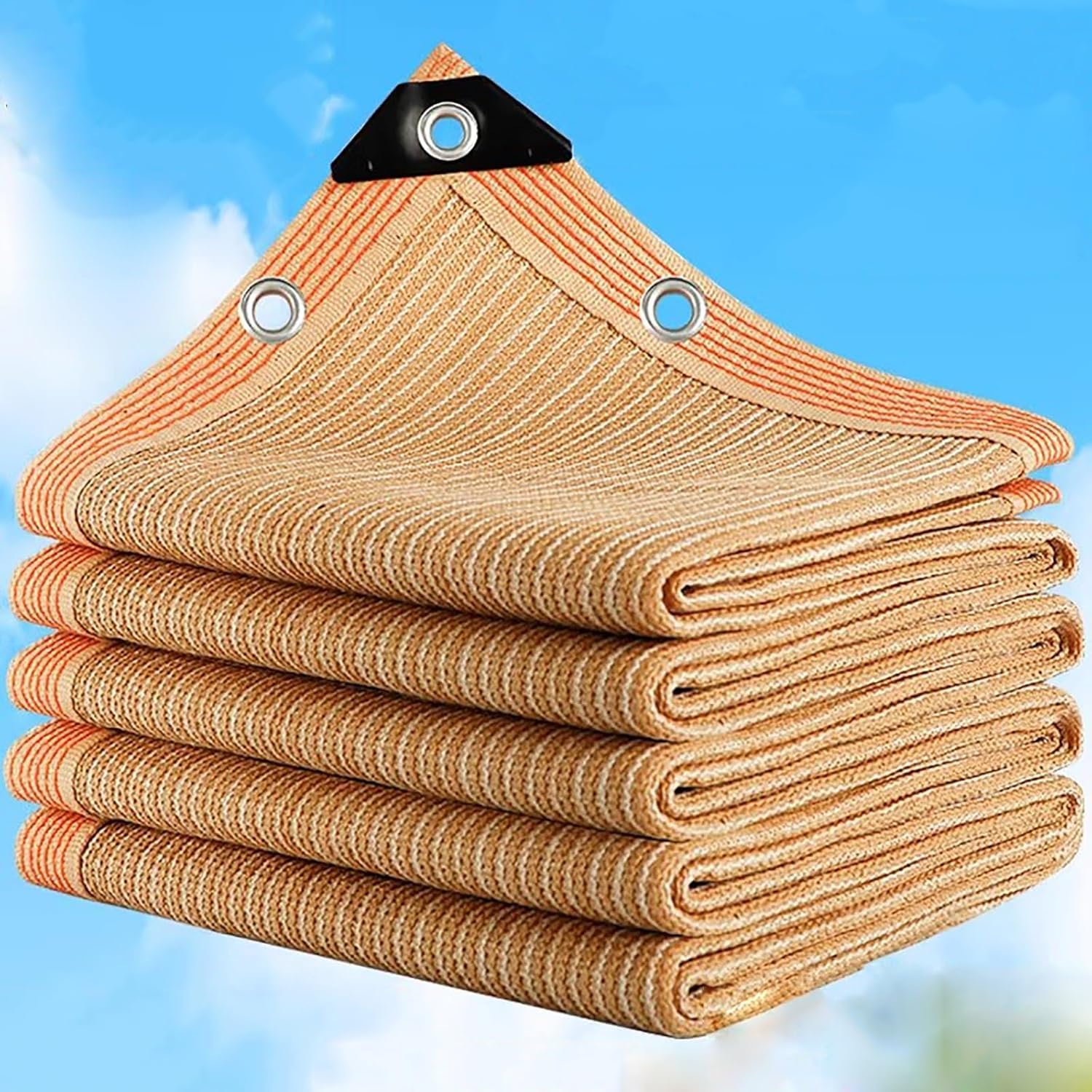 Voile d'ombrage rectangulaire beige 4x7m perméable avec œillets pour jardin