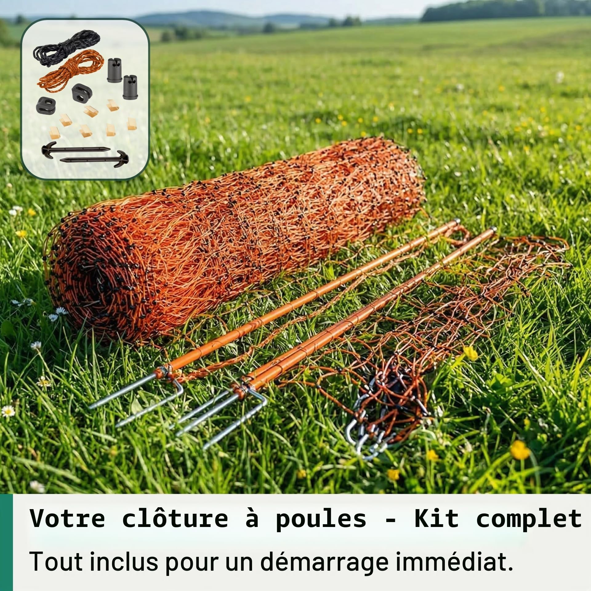 Agrarzone Filet pour volailles électrifiable orange 50m x 106cm - Filet électrifiable avec double pointe - Clôture pour poulets pour l'élevage de volailles en toute sécurité