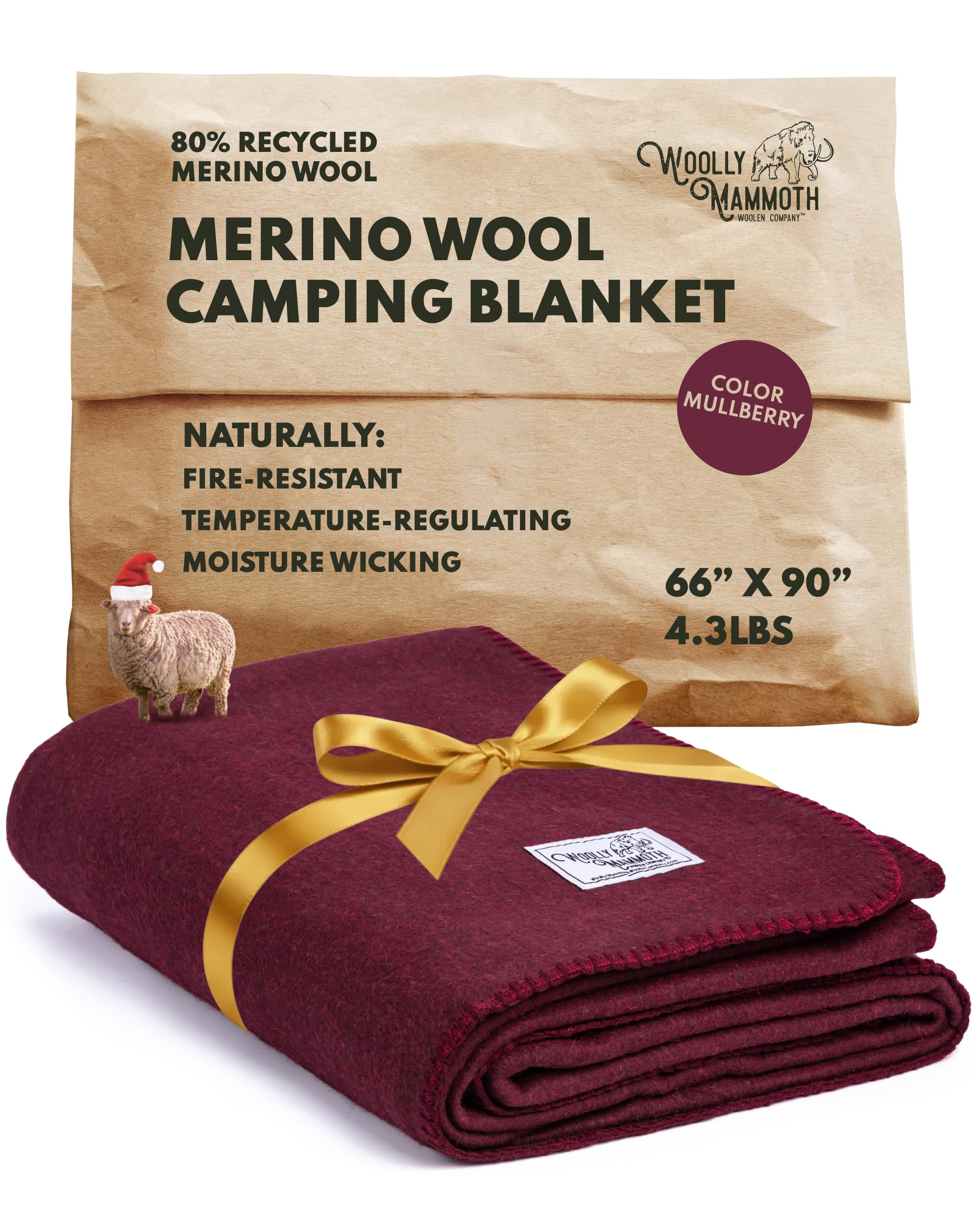 Woolly Mammoth Woolen Company Merino Wool Throw Blanket - 66 x 90 in, Mulberry, 80% Wool Blanket - Camping & Backpacking - Outdoor Throw for Hunting & Bedrolls