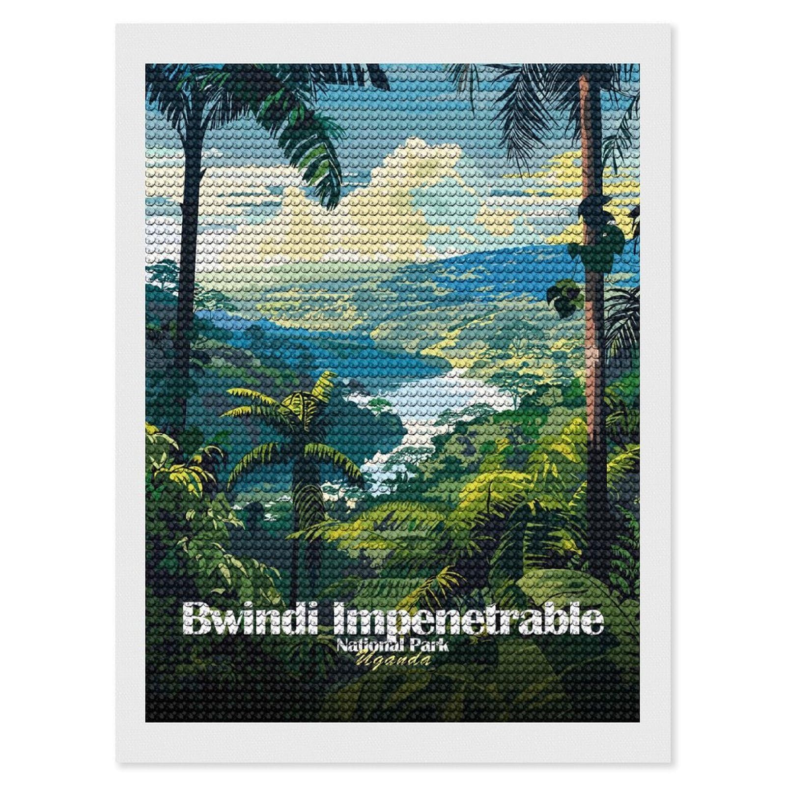 Junmoney Bwindi Impenetrable National Park, Uganda Diamond Painting Canvas Set 12"x16", with Tool Kit, Easy to Enjoy, Home Wall Decor, Thoughtful Handmade Gift