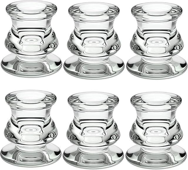 Clear Glass Candle Taper Holders, PChero 6 Packs Candlestick Holders Pillar Candle Holders for Wedding Date Home Decoration