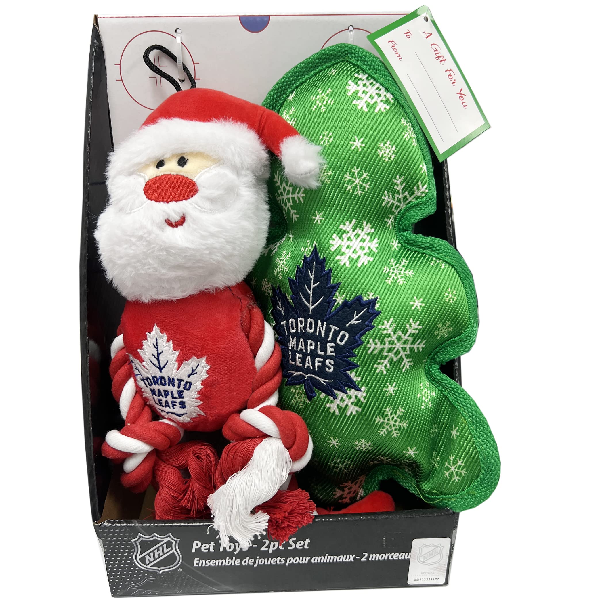 Pets First NHL Toronto Maple Leafs Santa Rope Toy and Stuffed Christmas Tree Toy Boxset, Set of 2 Dog Toys, Holiday Toys for Dogs with NHL Team Logo