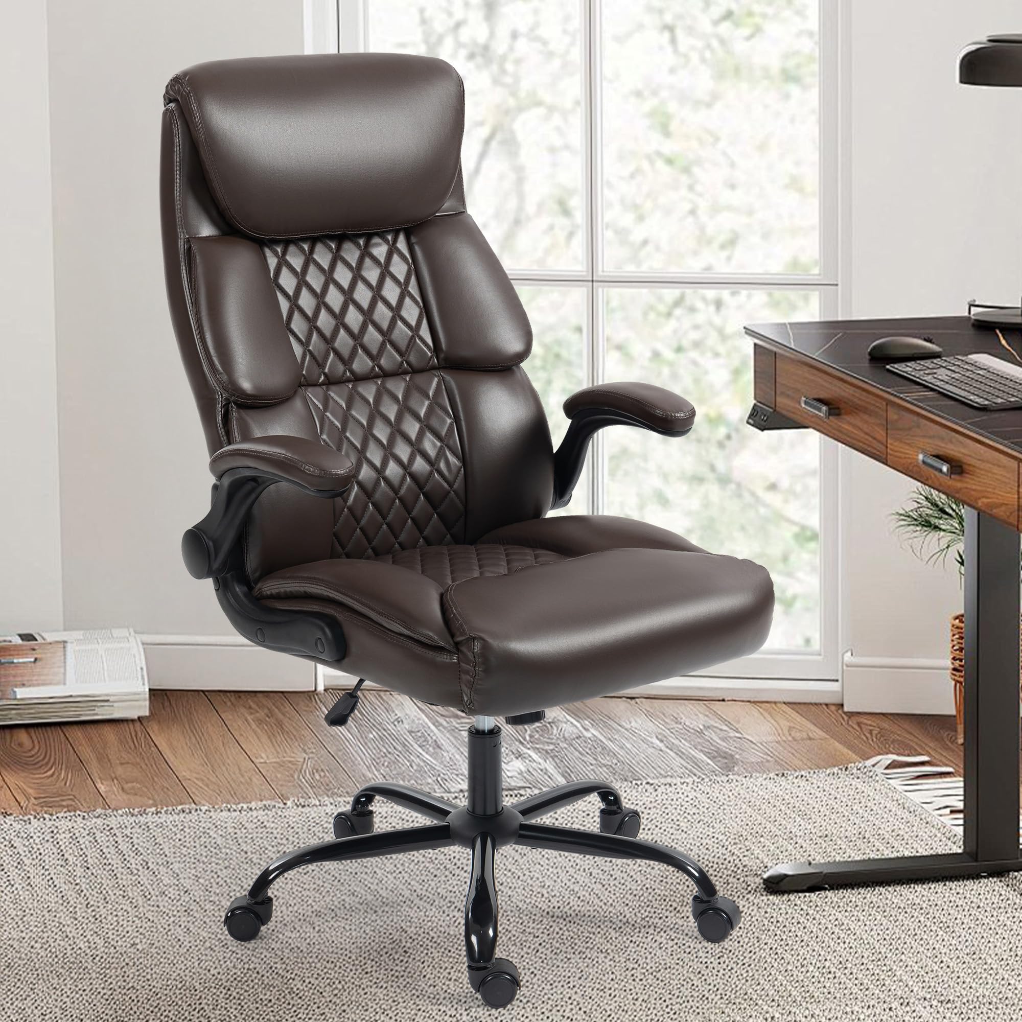 Office Chair - Ergonomic High Back Computer Desk Chair with Rocking Function & Lumbar Support - Executive Comfortable Wide Swivel Rolling Office