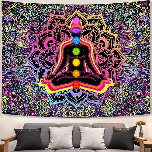 Miniatura 4 de JAWO Tapiz hippie de siete chakras, tapiz hippie para yoga, meditación, tapiz bohemio con mandala para sala de yoga, dormitorio, sala de estar,