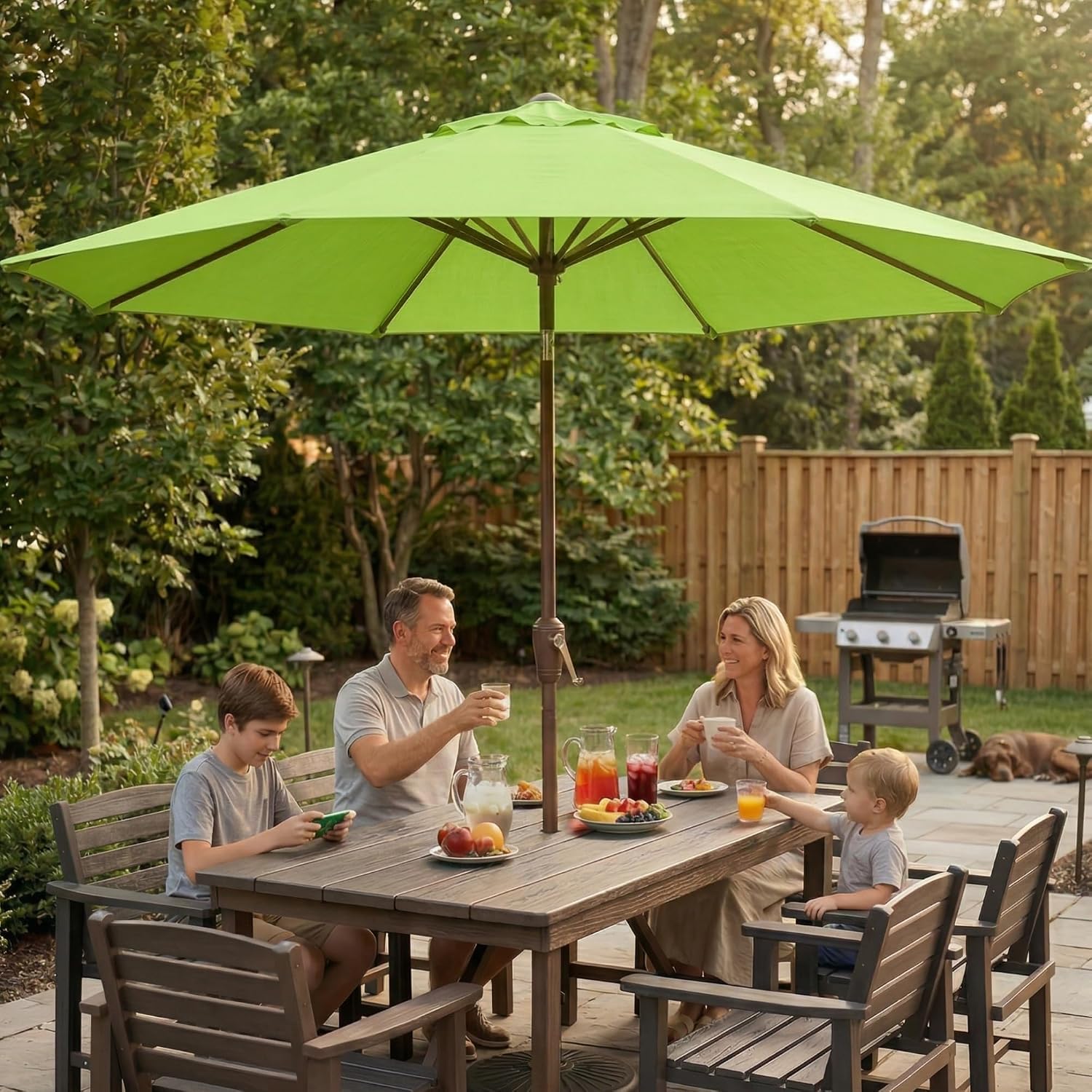 10FT Patio Umbrella, Outdoor Umbrella with Push Button Tilt and Crank, 8 Sturdy Ribs, UV Protection & Waterproof Market Umbrella for Pool, Backyard, Beach,Deck (Apple Green)