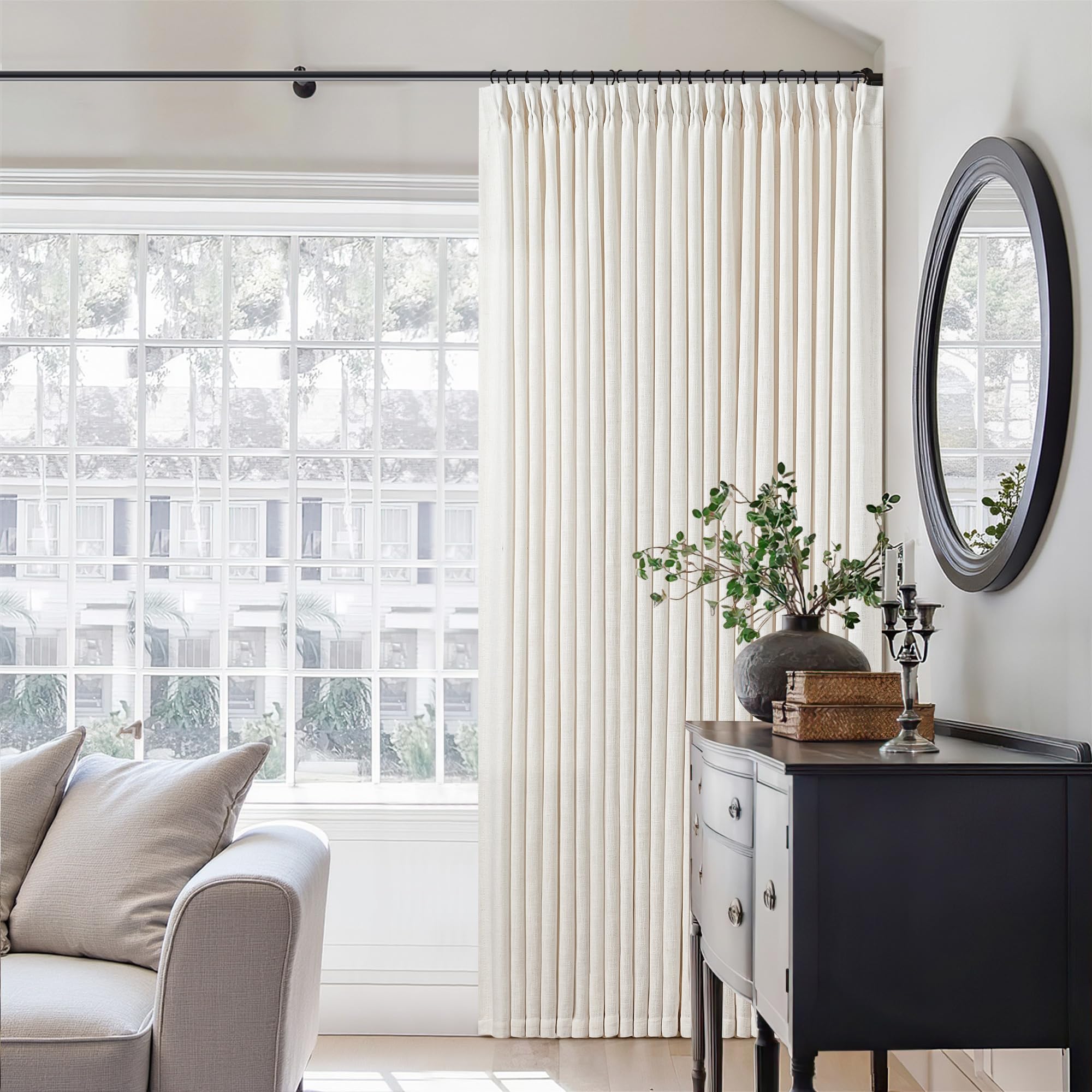 TWODRAPES Natural 60 Inch Width Linen Pinch Pleated 92 Inch Long Curtains