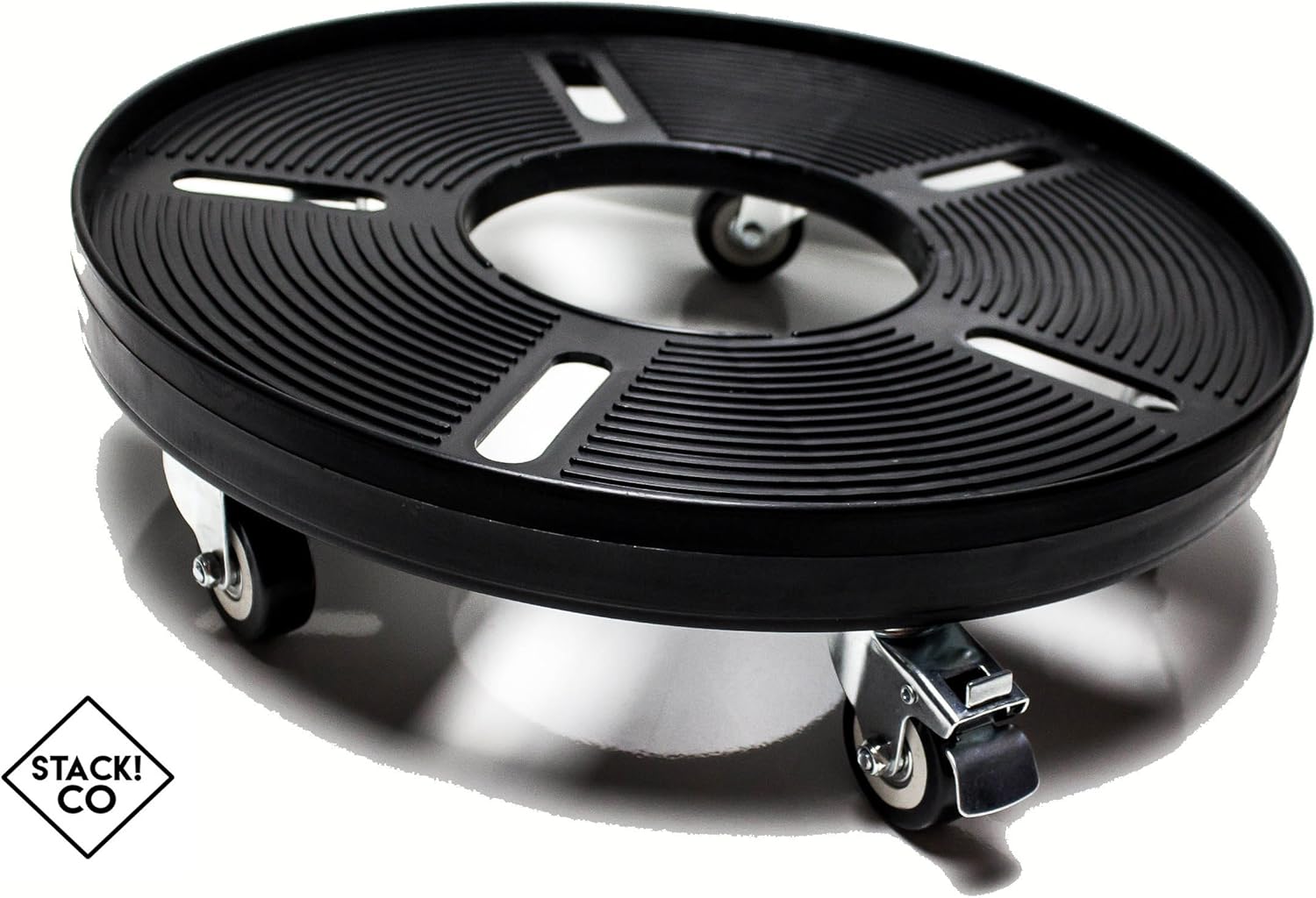 Stack! Co Half Barrel Keg Dolly Universal round with Centered Hole and Locking Caster - 16.25" Diameter