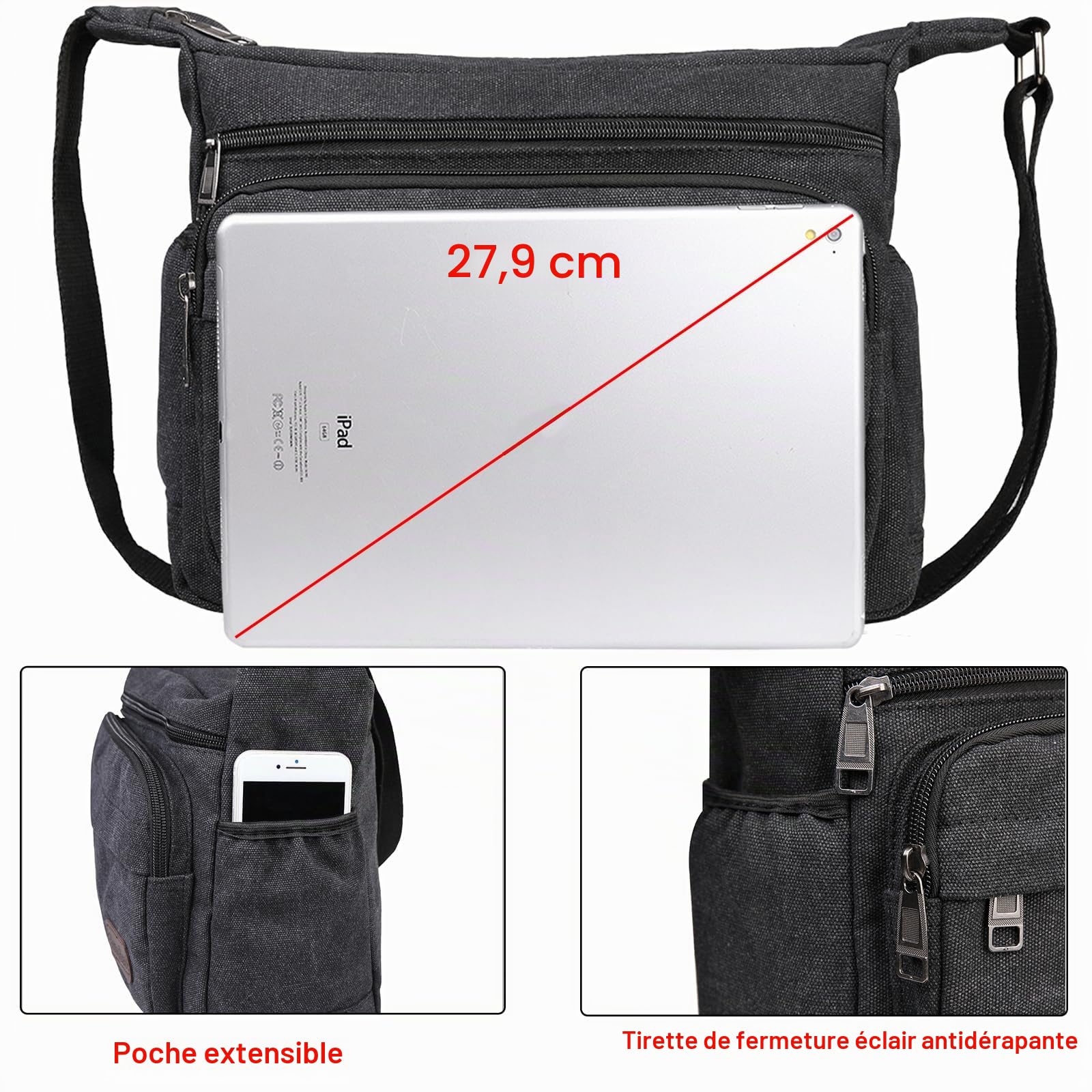 JAKAGO Sac à Bandoulière Homme Imperméable Multi-Poches,Sac de Voyage Décontracté en Toile pour Travail,l'école,Pêche,Camping,Randonnée