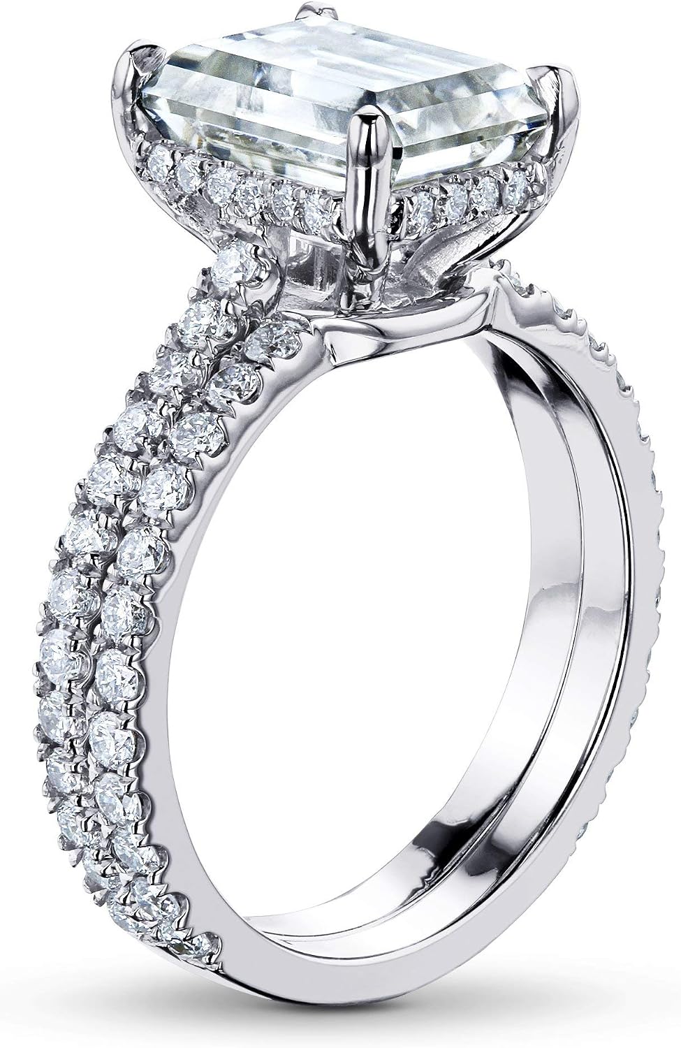 Kobelli 3-1/6ct.tw Emerald-Cut Moissanite Drop Halo Bridal Set