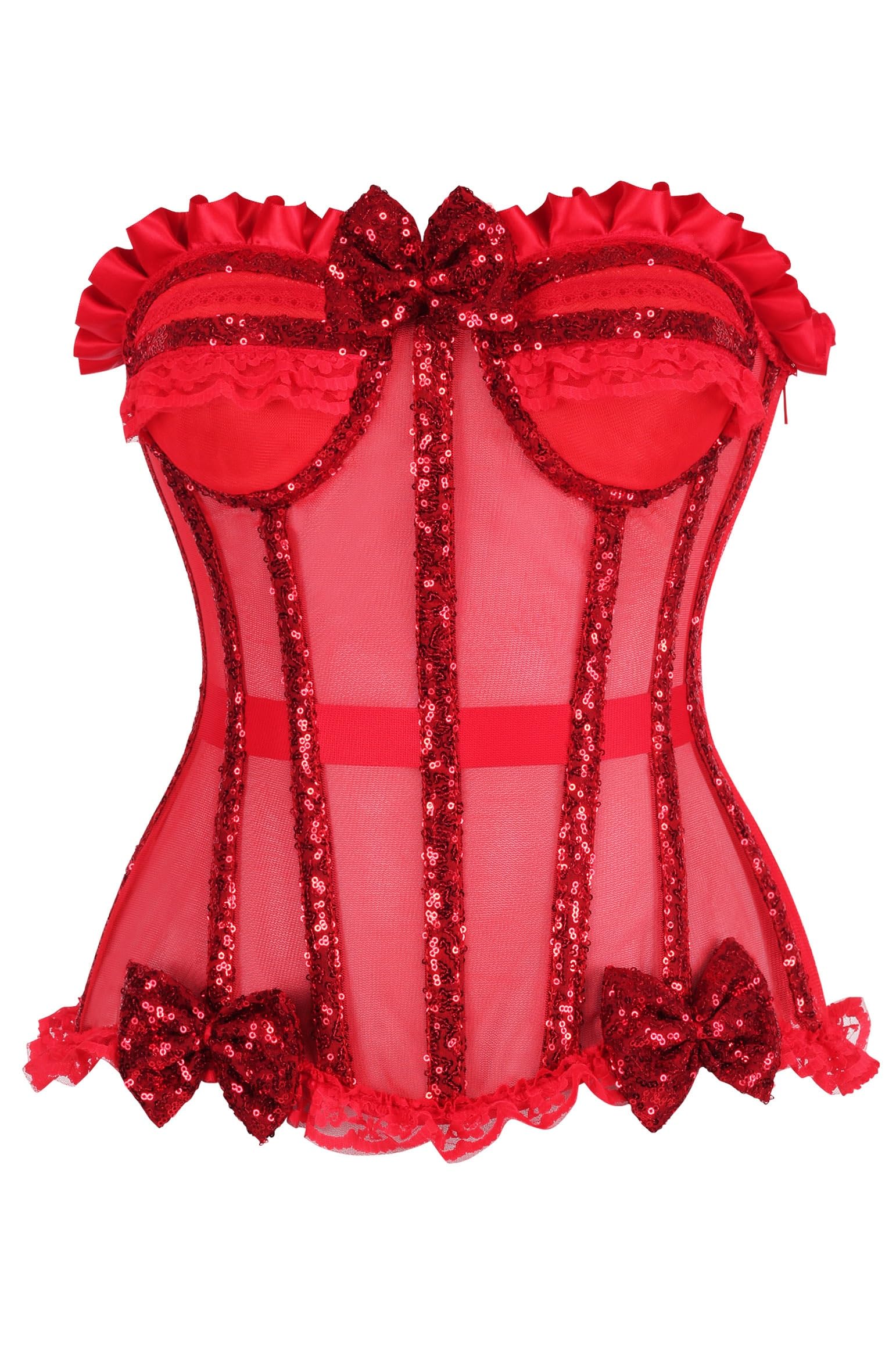 Daisy corsets Women's Top Drawer Steel Boned Red Sequin Underwire Bustier Corset, Medium