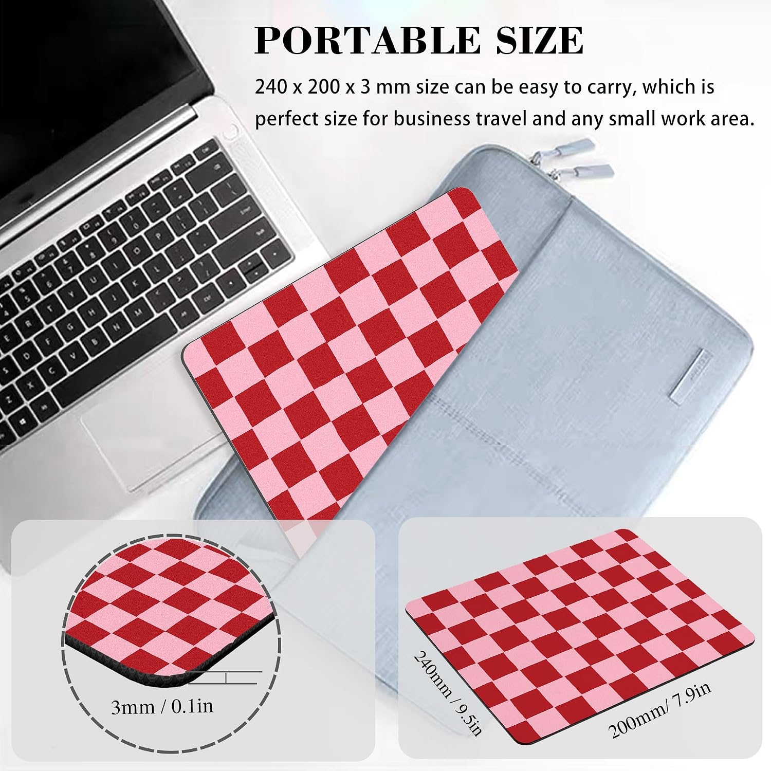 Pink Red Checkered Mouse Pad Cute Pattern Aesthetic Girly Retro Mousepad Desk Mat Groovy Rectangular Washable Medium Office Computer Laptop Travel Portable Wireless Gaming Accessories Decor image 4