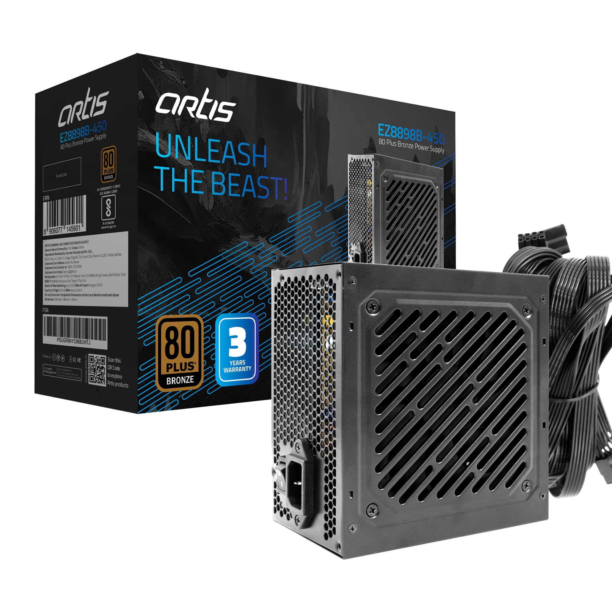 Artis EZ8898B-450 80 Plus Bronze Power Supply Unit with 12CM Thermally Controlled Silent Fan & DC to DC Technology (B0CJ2XHRGB) Amazon Price History, Amazon Price Tracker