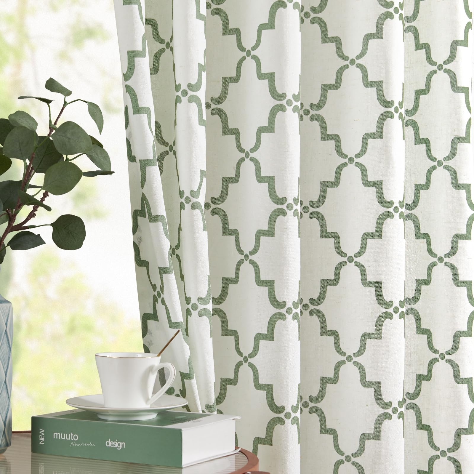 jinchan Linen Curtains Moroccan Trellis Print Curtains for Living Room ...