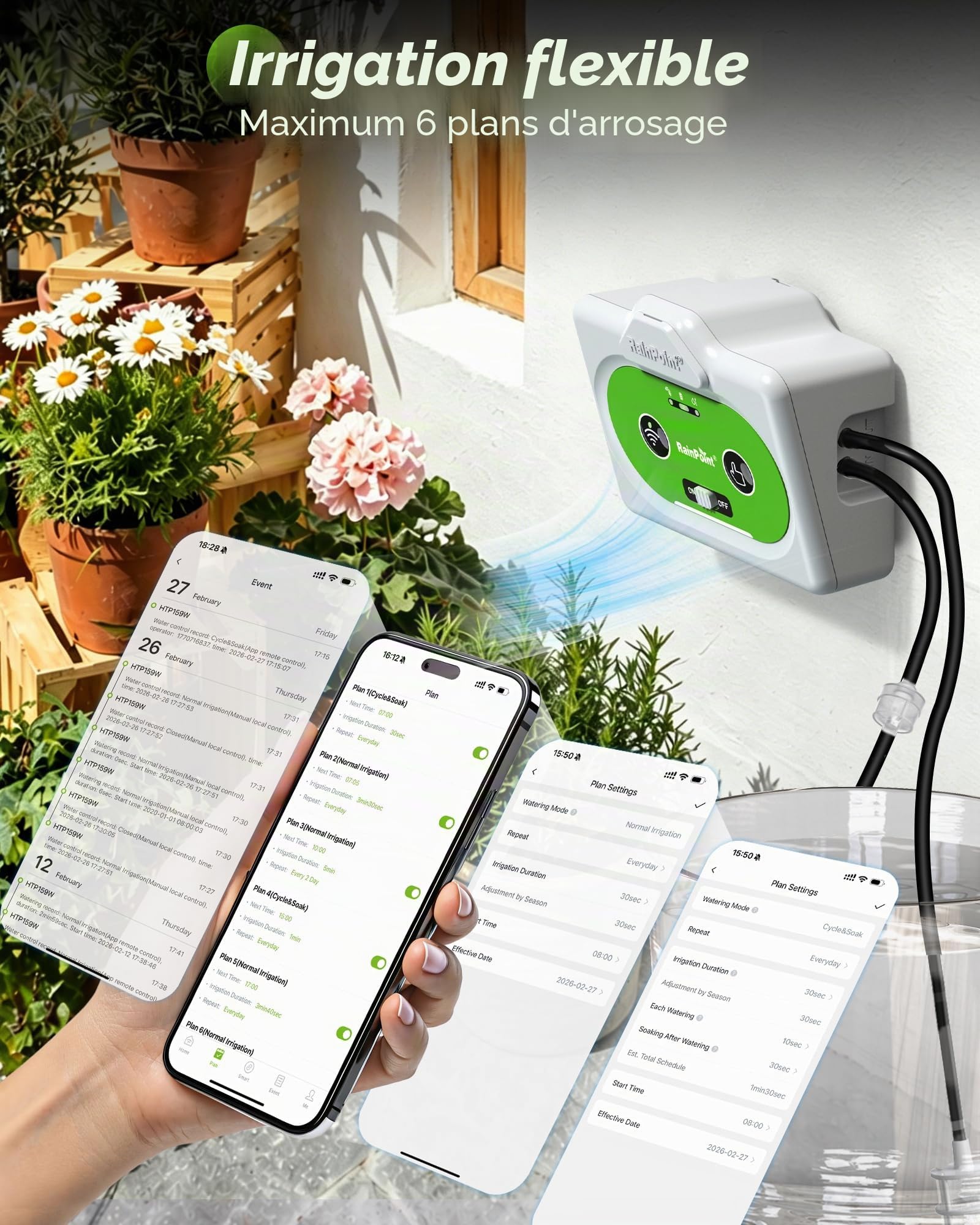 RAINPOINT Arrosage Automatique Interieur WiFi, Contrôle à Distance via APP, Arroseur Automatique pour Plantes d’Intérieur, Arrosage Goutte à Goutte avec Batterie Rechargeable, Jusqu’à 15 Plantes
