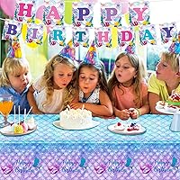 Vista 6 de 1 mantel de cumpleaños de sirena para decoración de fiesta de cumpleaños, funda rectangular desechable de plástico para suministros de fiesta