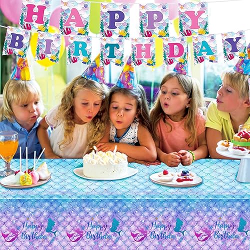 Miniatura 6 de 1 mantel de cumpleaños de sirena para decoración de fiesta de cumpleaños, funda rectangular desechable de plástico para suministros de fiesta de