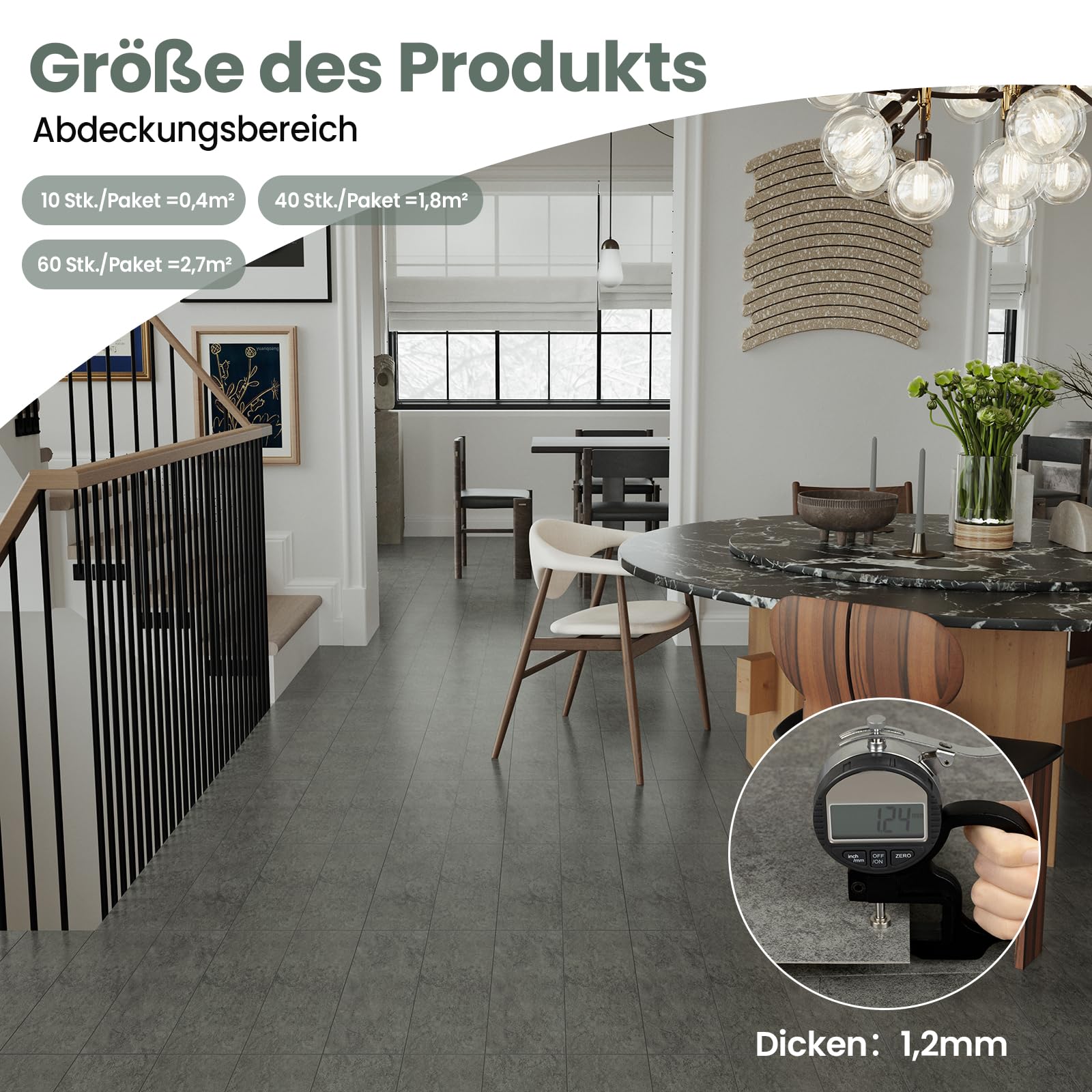 PVC Bodenbelag - Vinylboden Selbstklebend, Extra Abriebfest, Wasserdicht Grau Marmor-Effekt für Küche, Badezimmer, Schlafzimmer 30x15cm 40 Stück