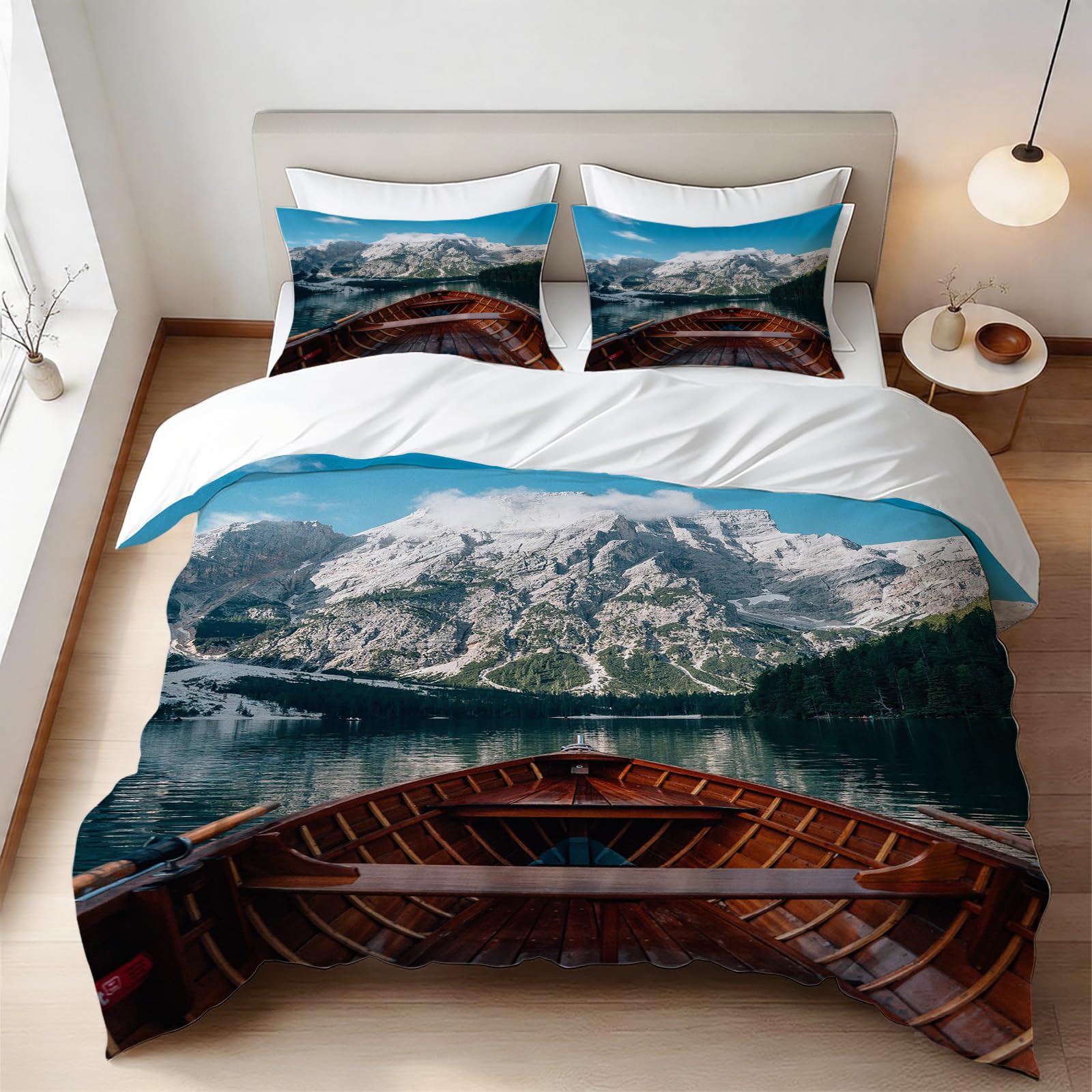 Housse de couette montagne 200x200 cm hypoallergénique facile à repasser