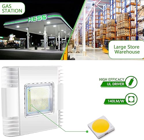 Miniatura 10 de Luz LED redonda para toldo de 30W-40W-60W seleccionable, 5000K (140LMW) 100-300W MHHPS Equiv. Montaje en superficie LED baja bahía para