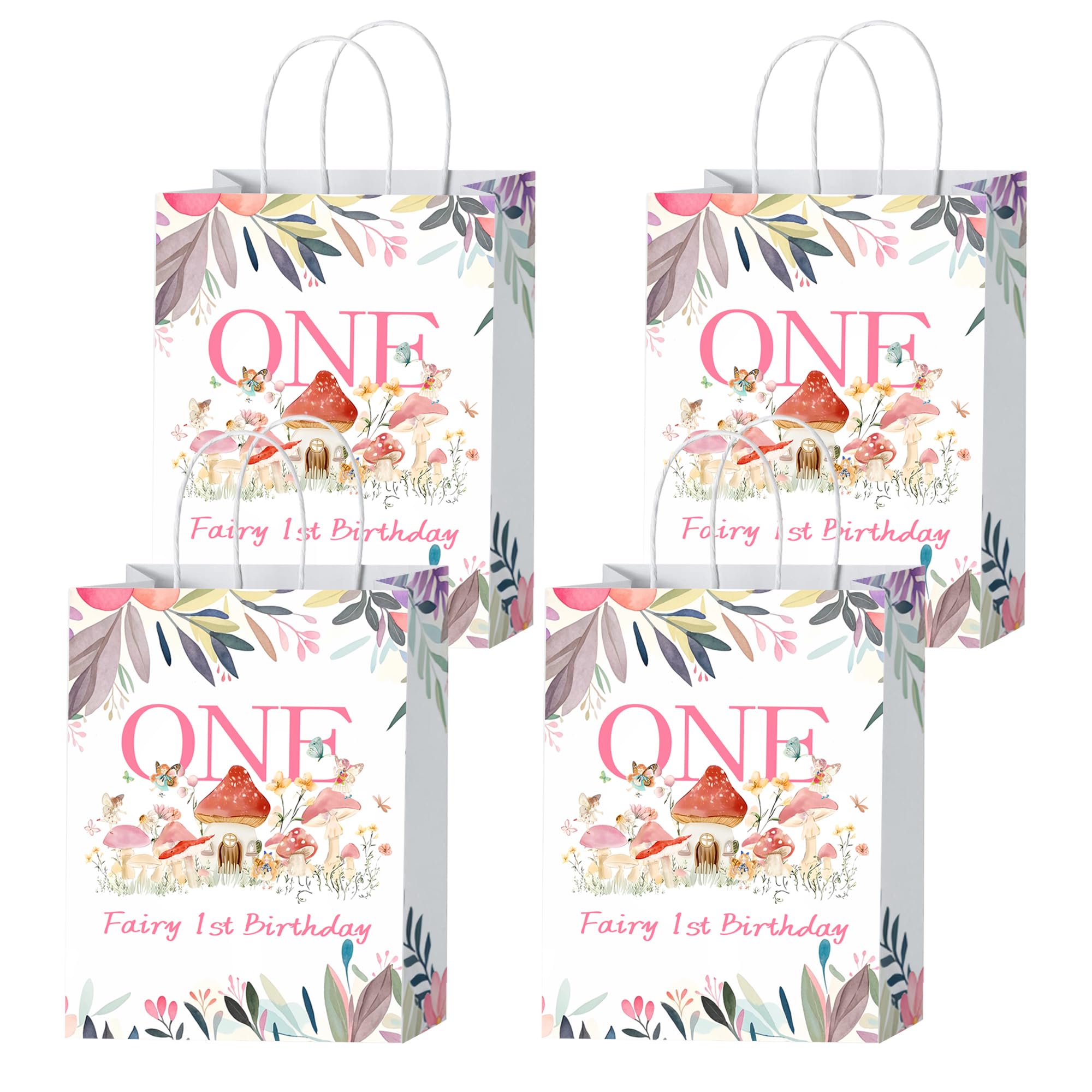 KEWUFD 20PCS Fairy 1st Birthday Goodie Bags With Handles Fairy First Birthday Decorations Floral Fairy Candy Treat Bags Fairy Themed Party Decoration