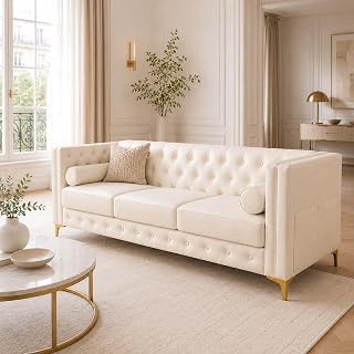 Cream White Faux Leather Sofa
