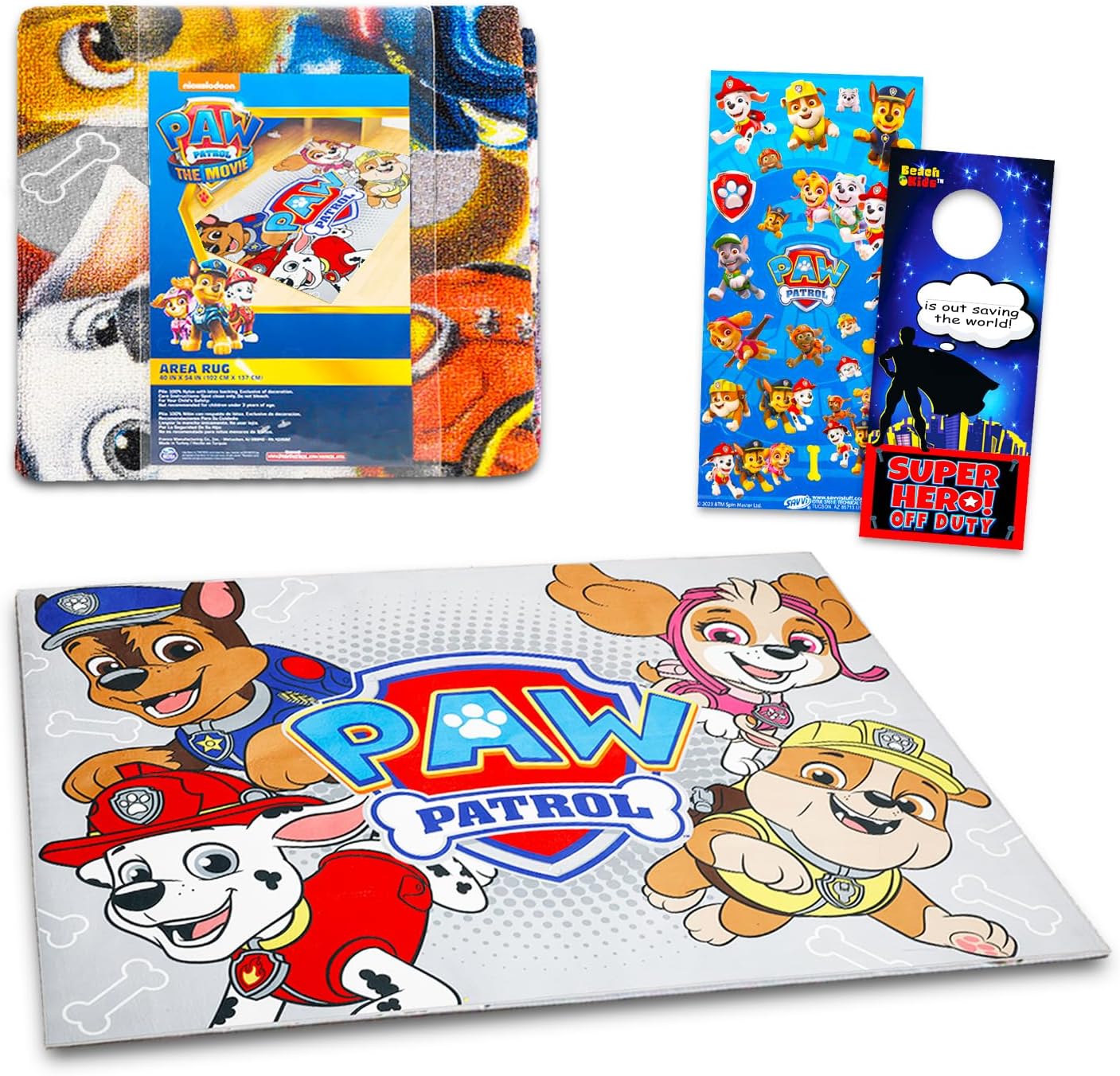 Paw Patrol Rugs for Kids Room - Bundle with 40x54in Paw Patrol Area Rug for Bedroom, Room Decor Plus Stickers and More | Paw Patrol Rugs for Bedroom