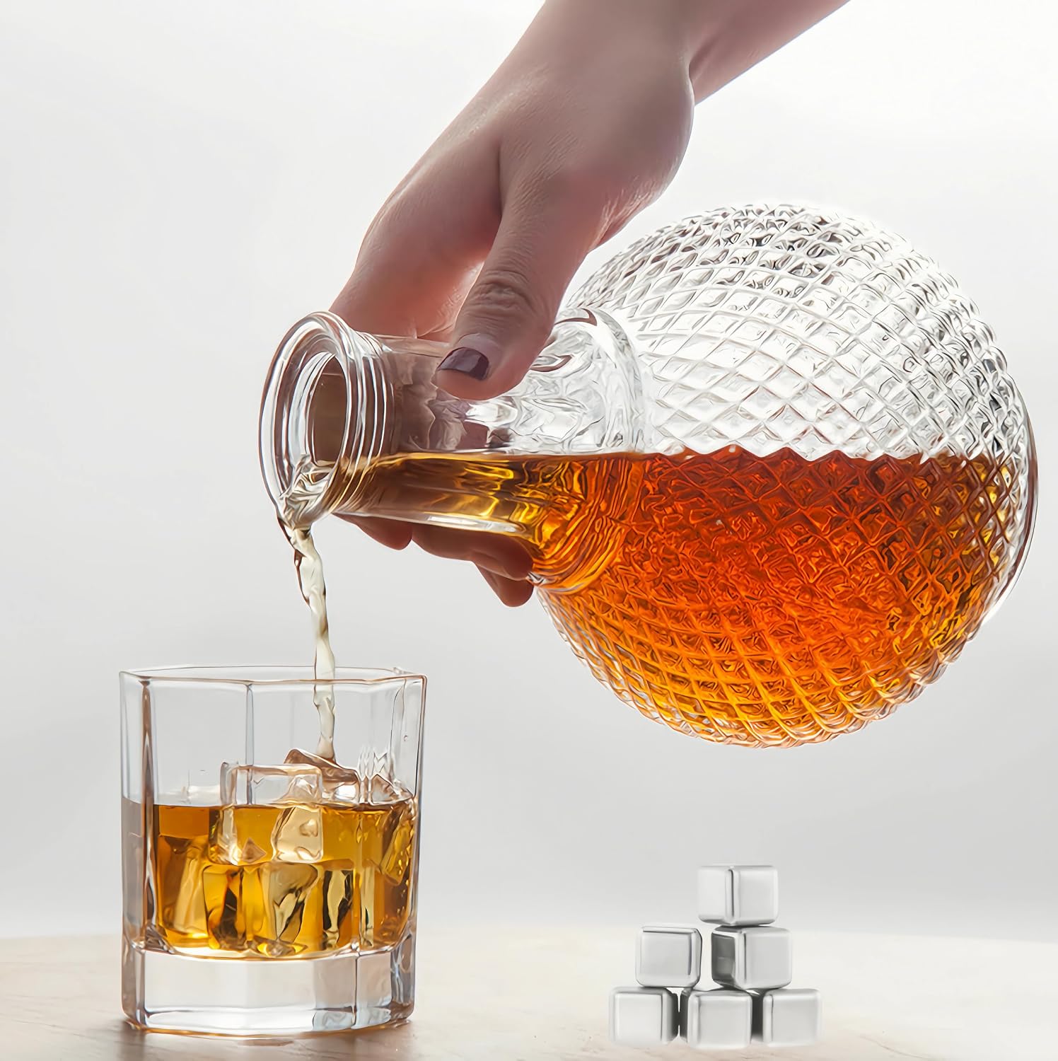 Whiskey Decanter with Airtight Glass Stopper,Glass Flower Vase (Round)